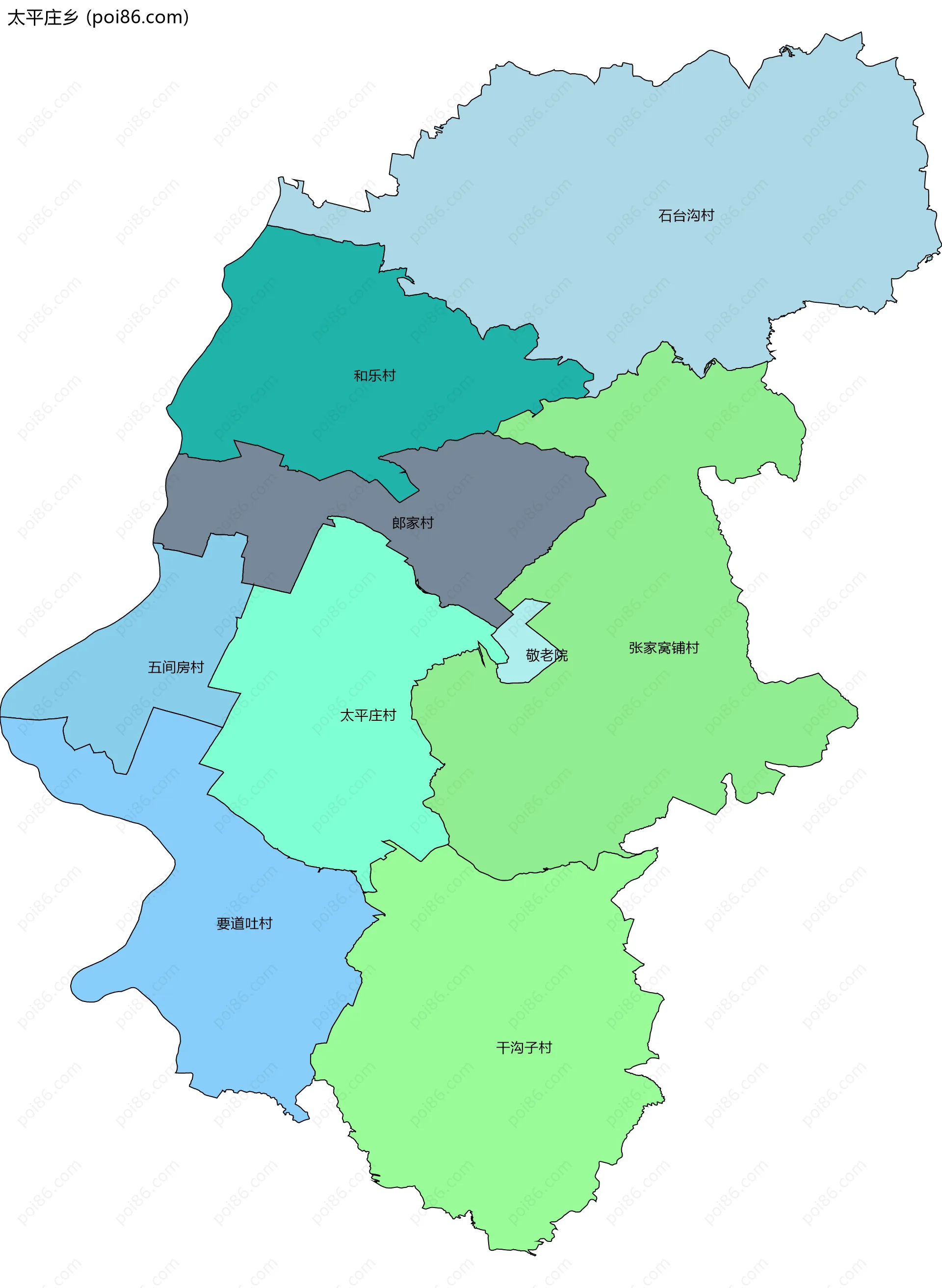 太平庄乡边界地图(五级行政区划)