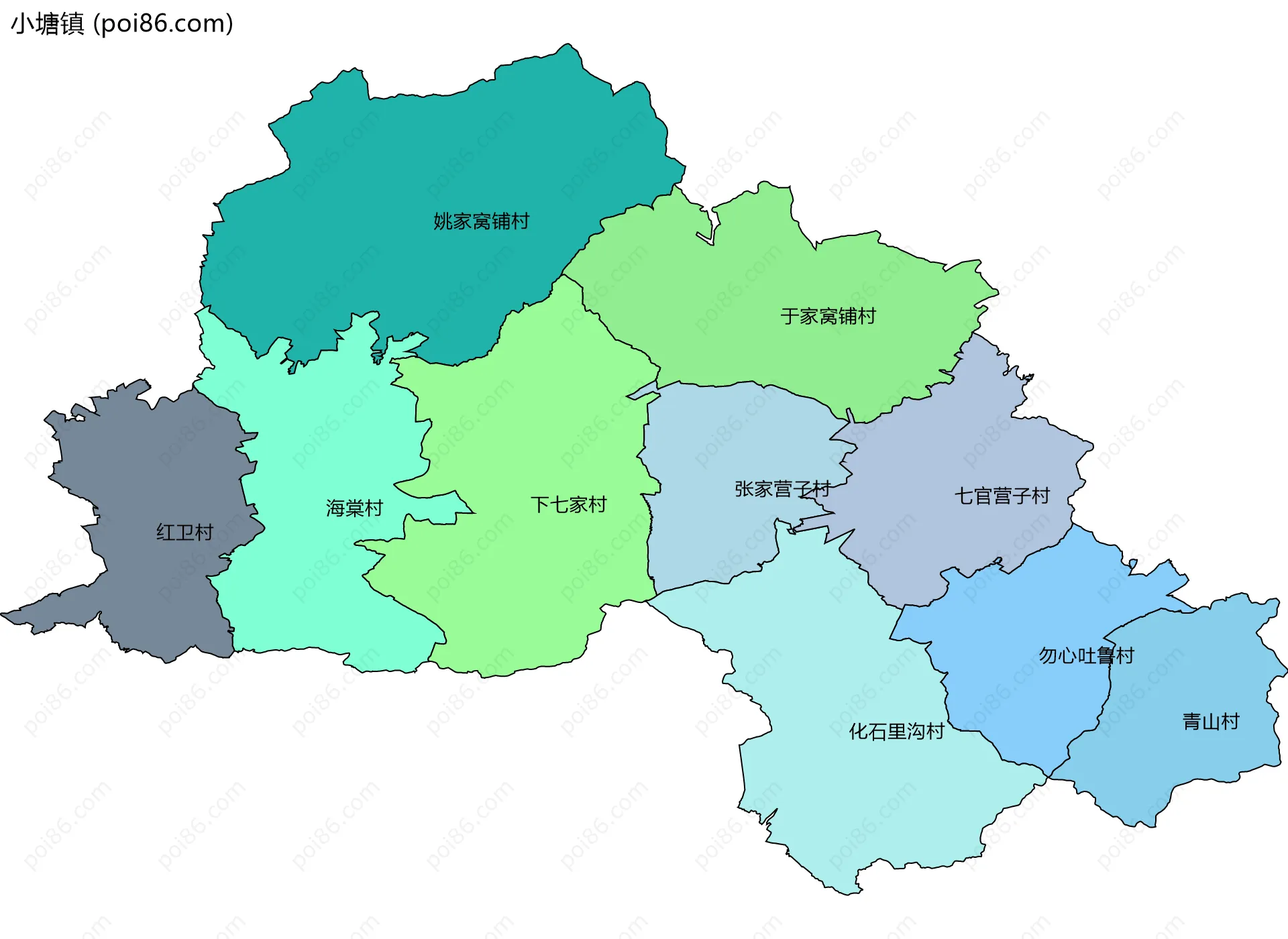 小塘镇边界地图(五级行政区划)