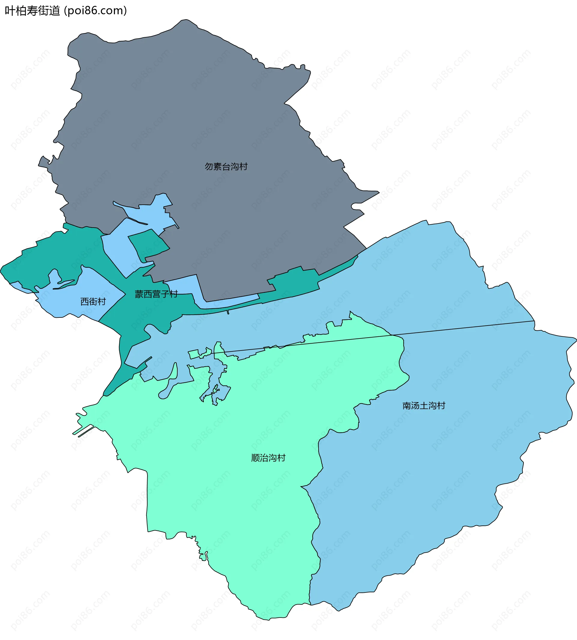 叶柏寿街道边界地图(五级行政区划)