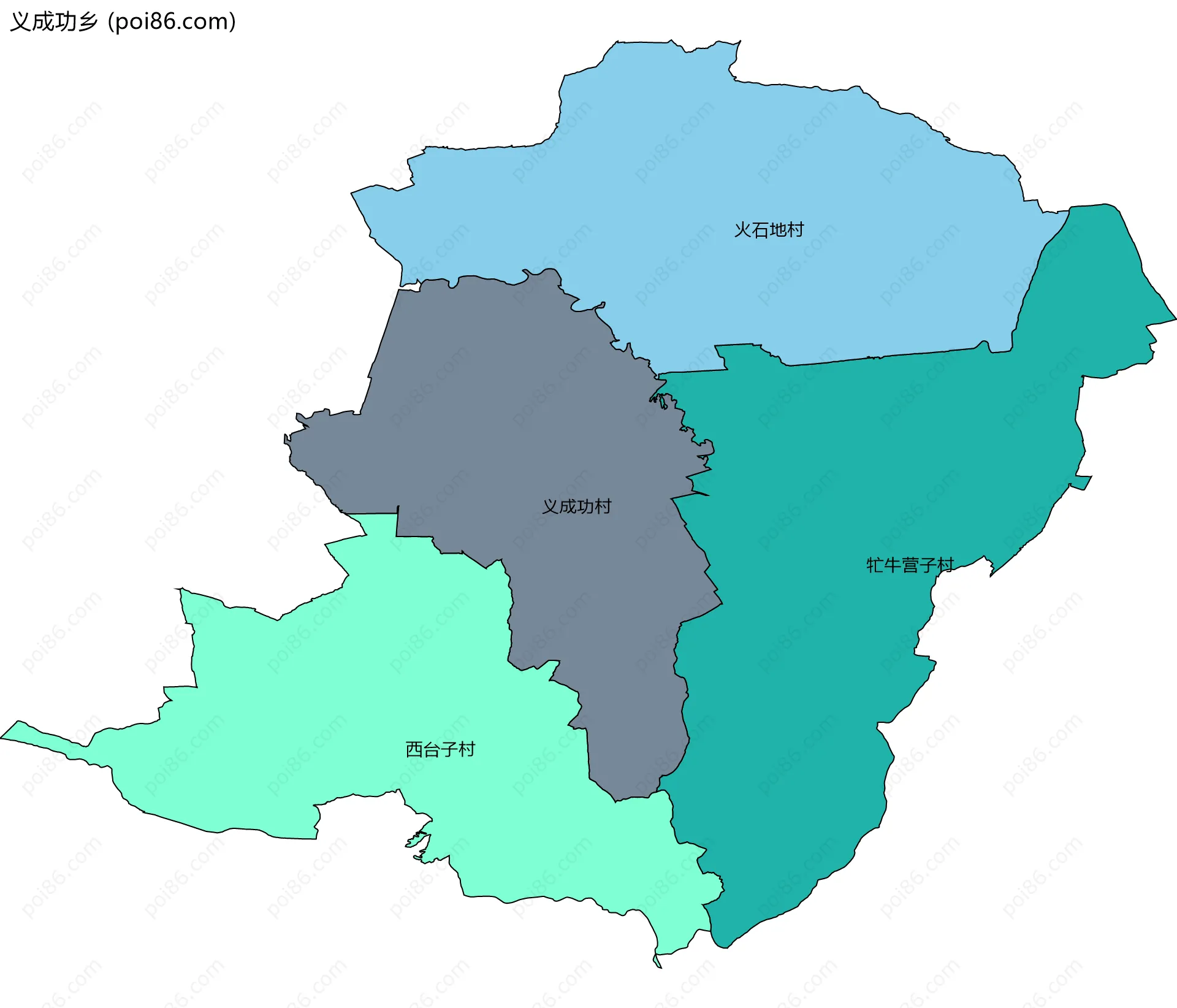 义成功乡边界地图(五级行政区划)