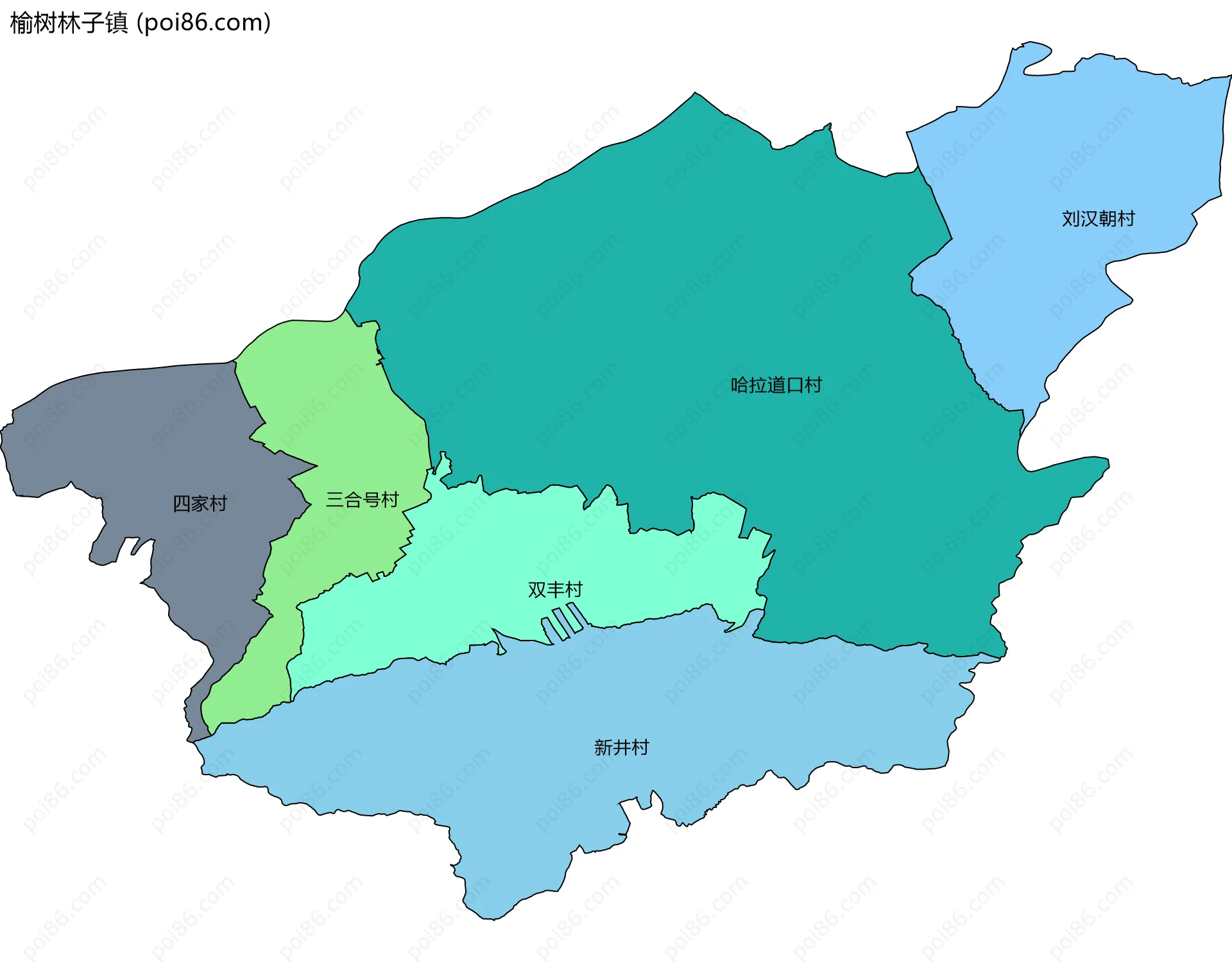 榆树林子镇边界地图(五级行政区划)
