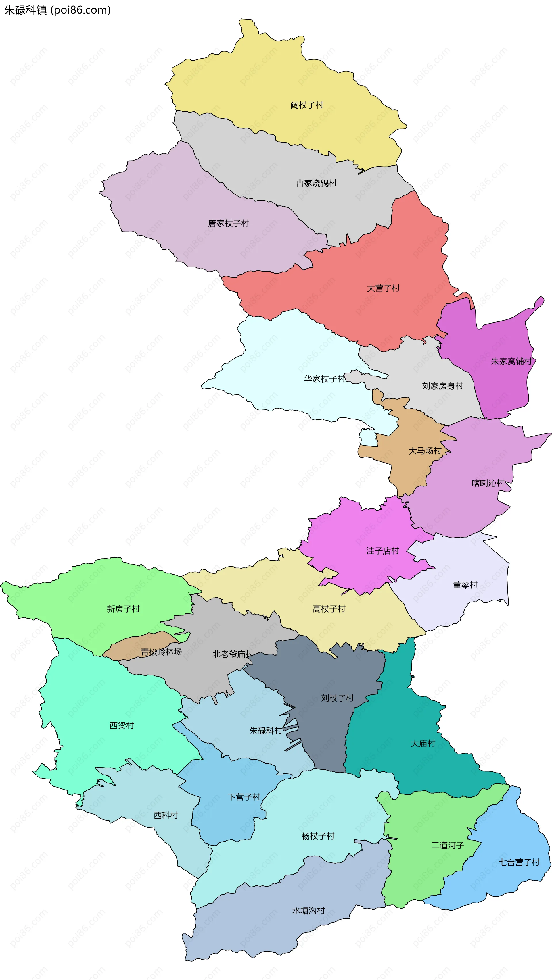 朱碌科镇边界地图(五级行政区划)