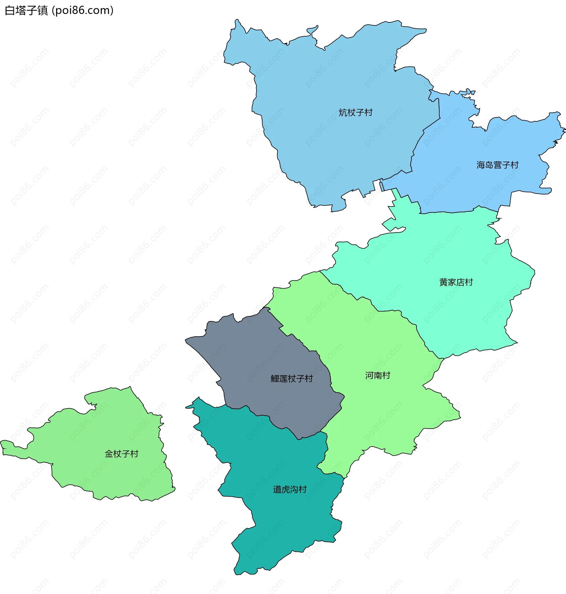 白塔子镇边界地图(五级行政区划)