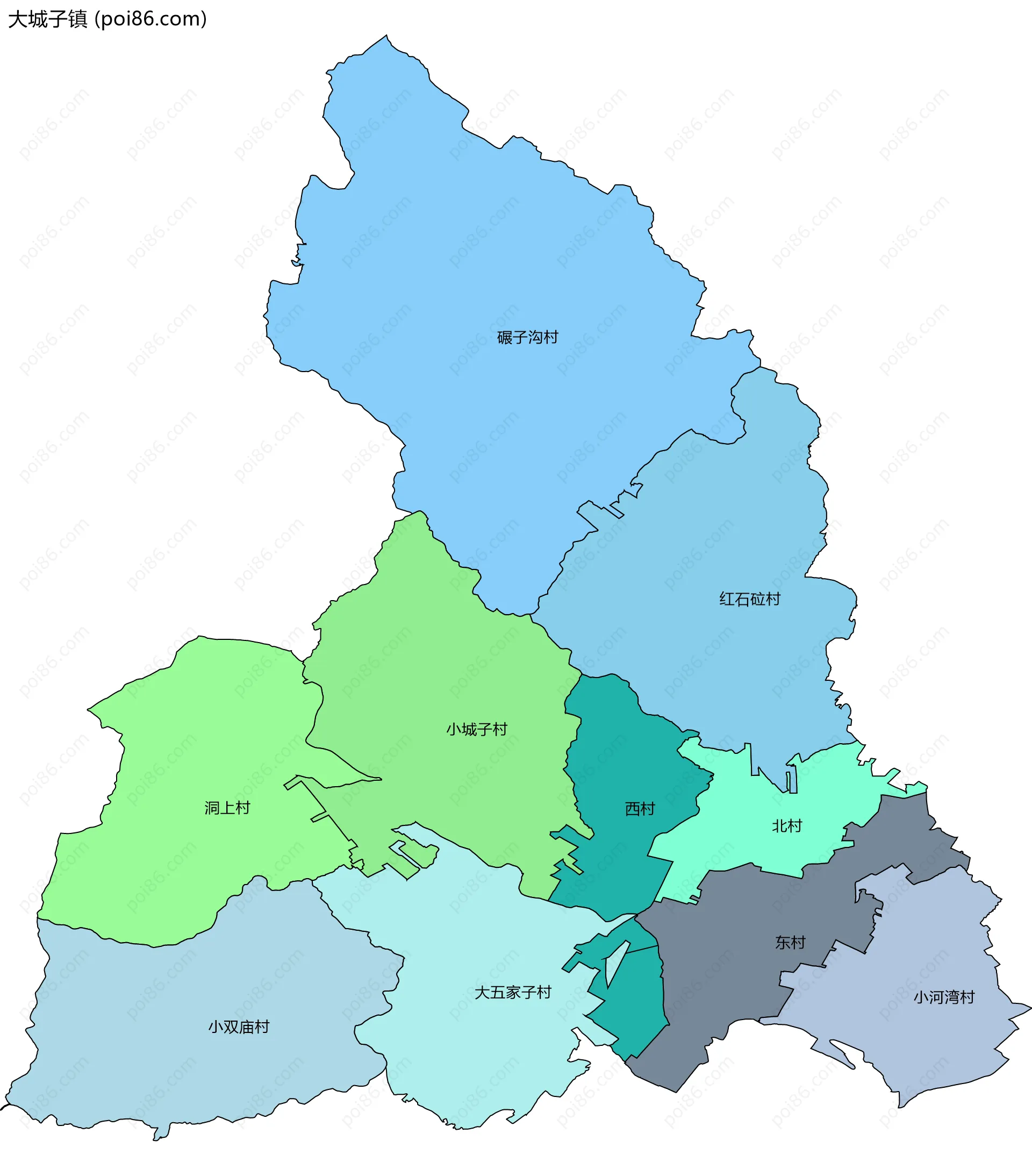 大城子镇边界地图(五级行政区划)