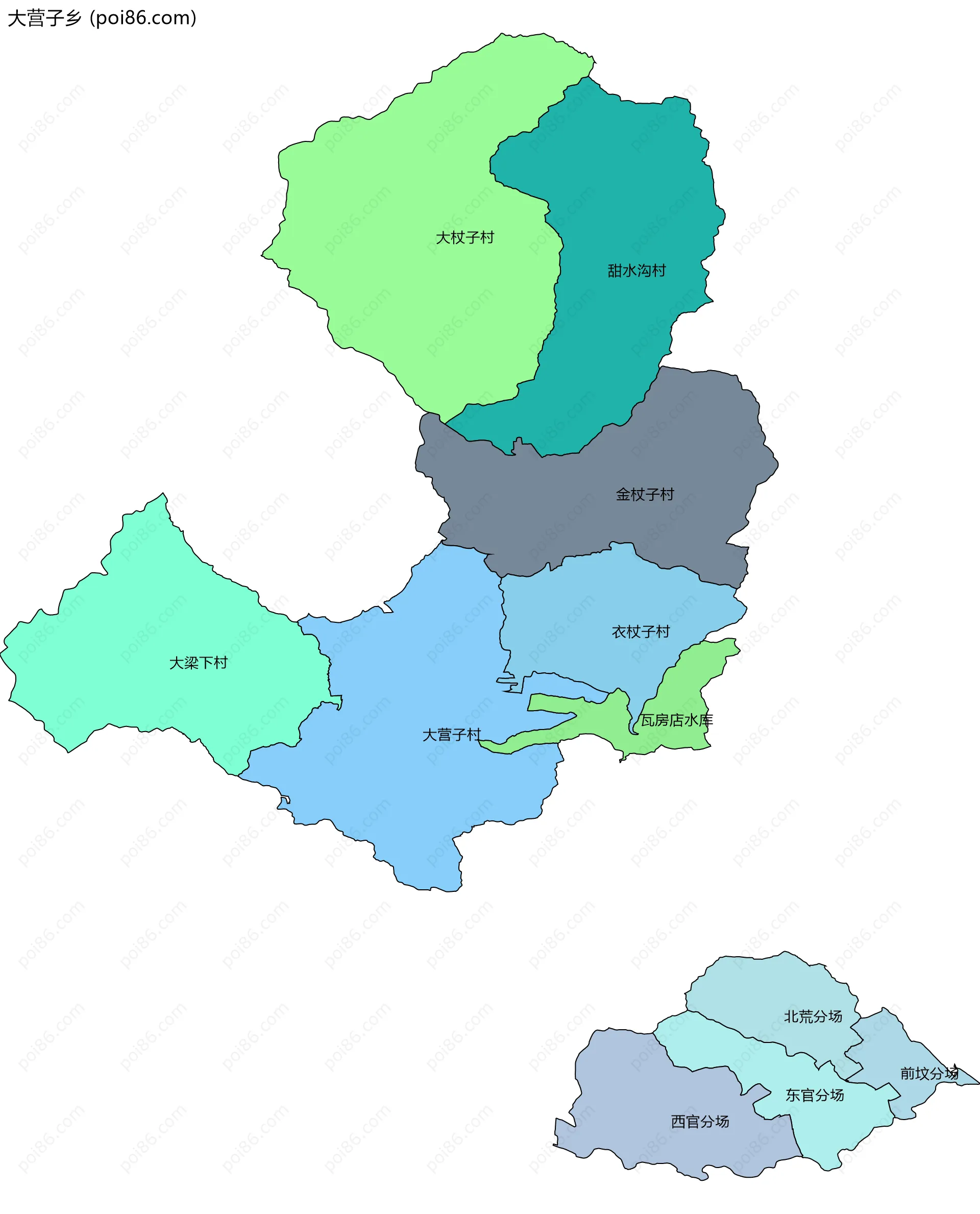 大营子乡边界地图(五级行政区划)