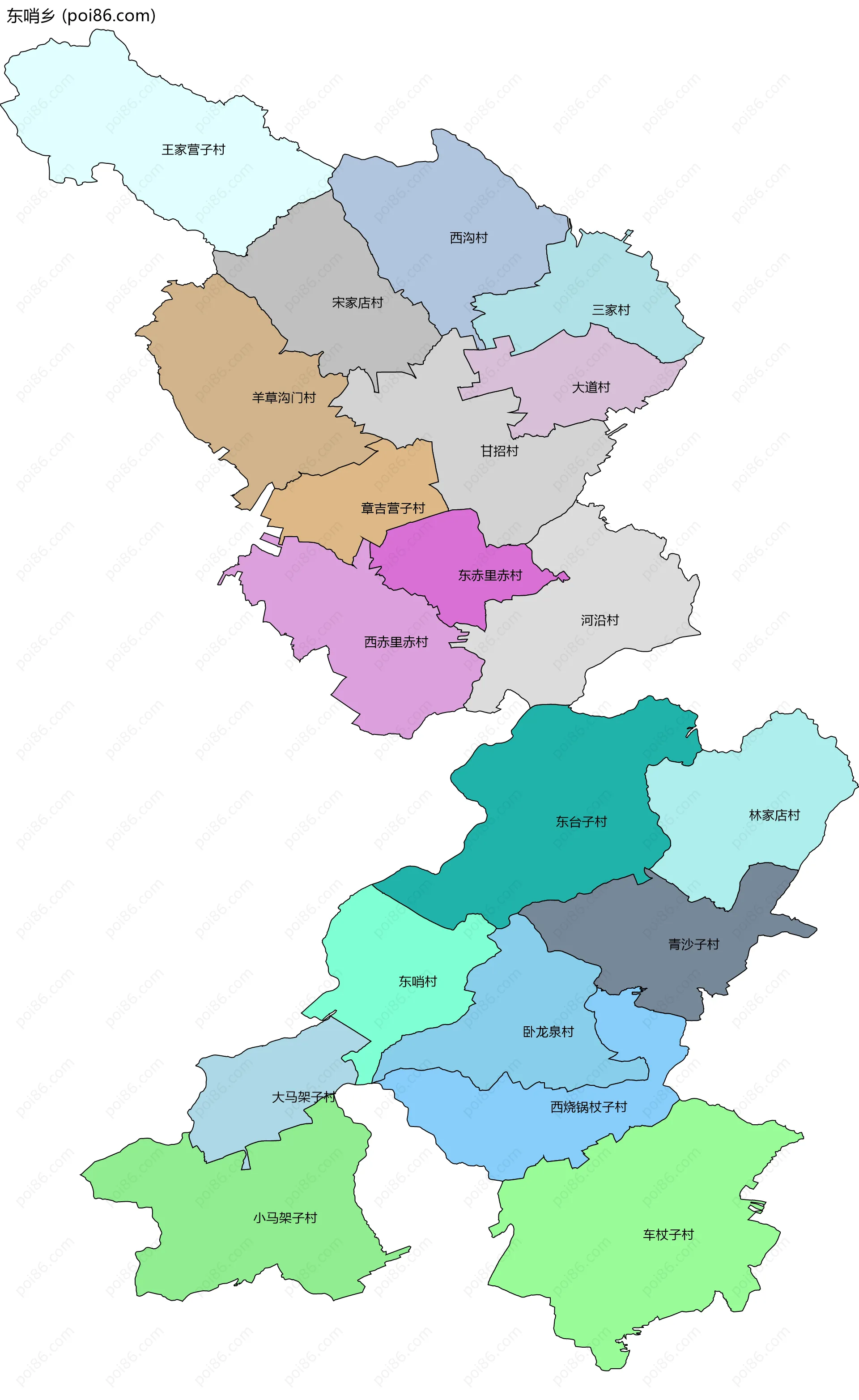 东哨乡边界地图(五级行政区划)