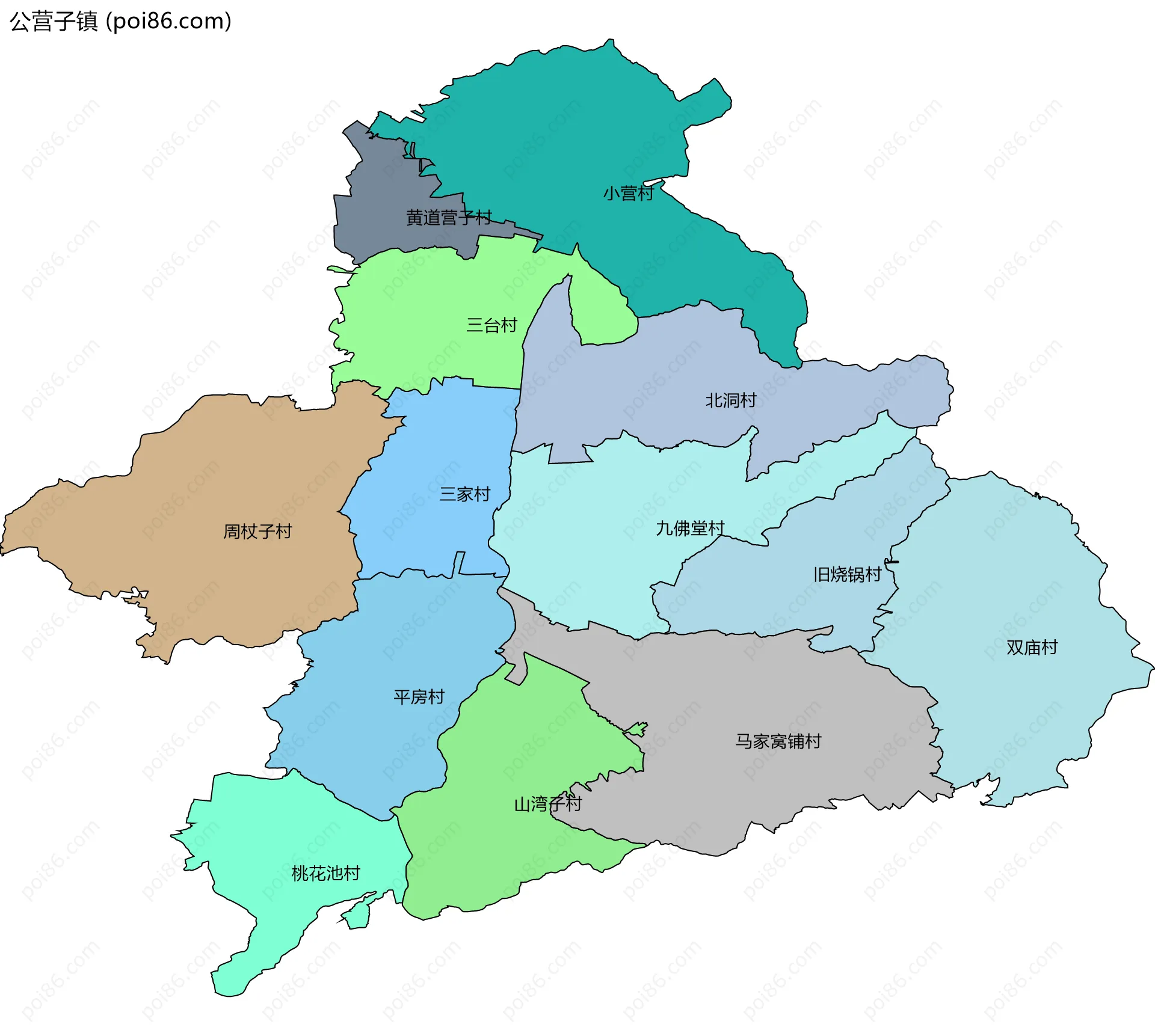 公营子镇边界地图(五级行政区划)