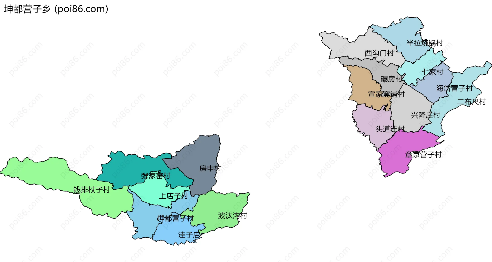坤都营子乡边界地图(五级行政区划)