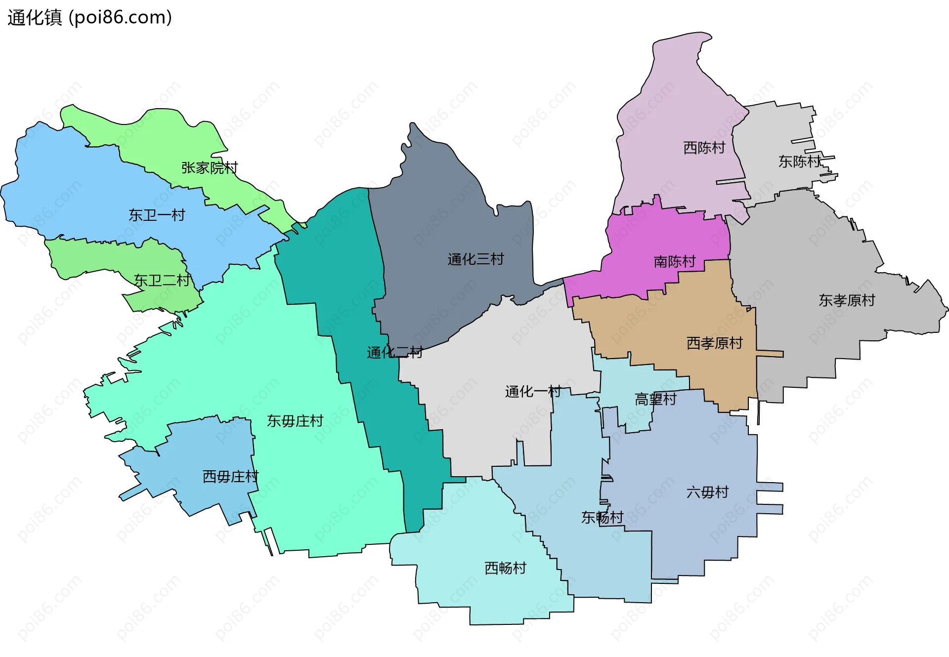 通化镇边界地图(五级行政区划)