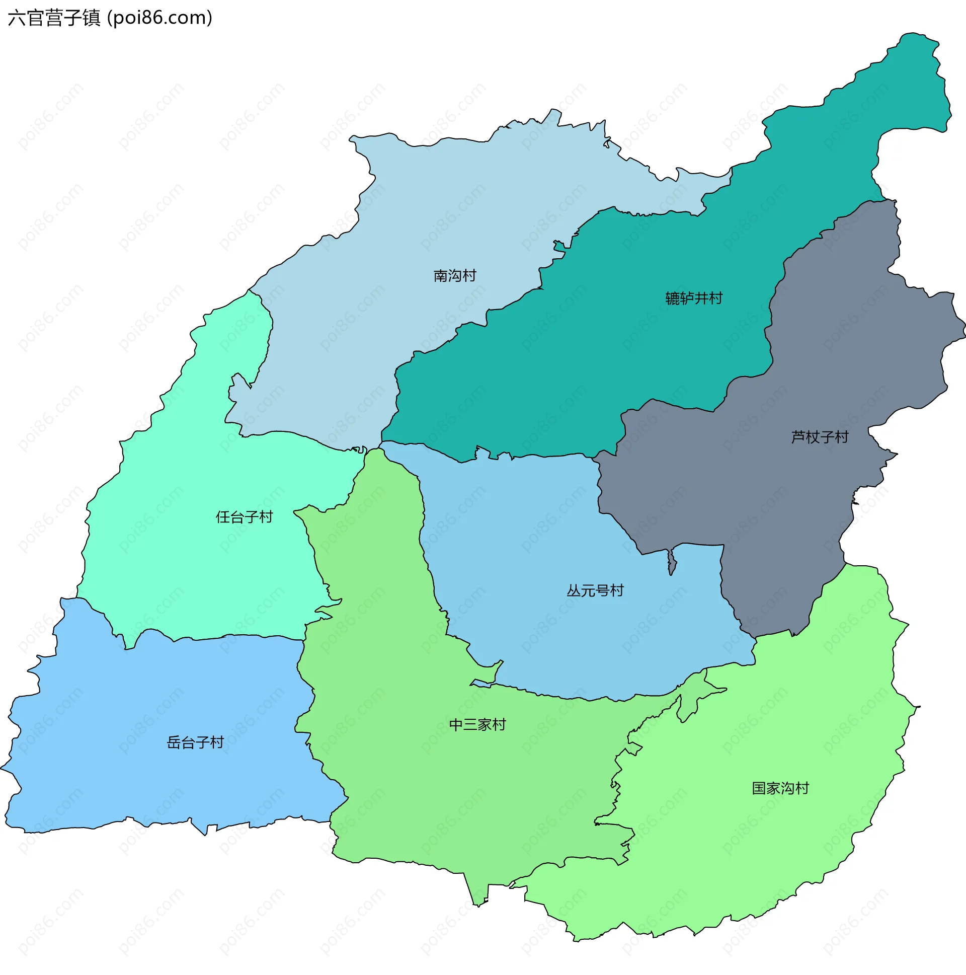 六官营子镇边界地图(五级行政区划)