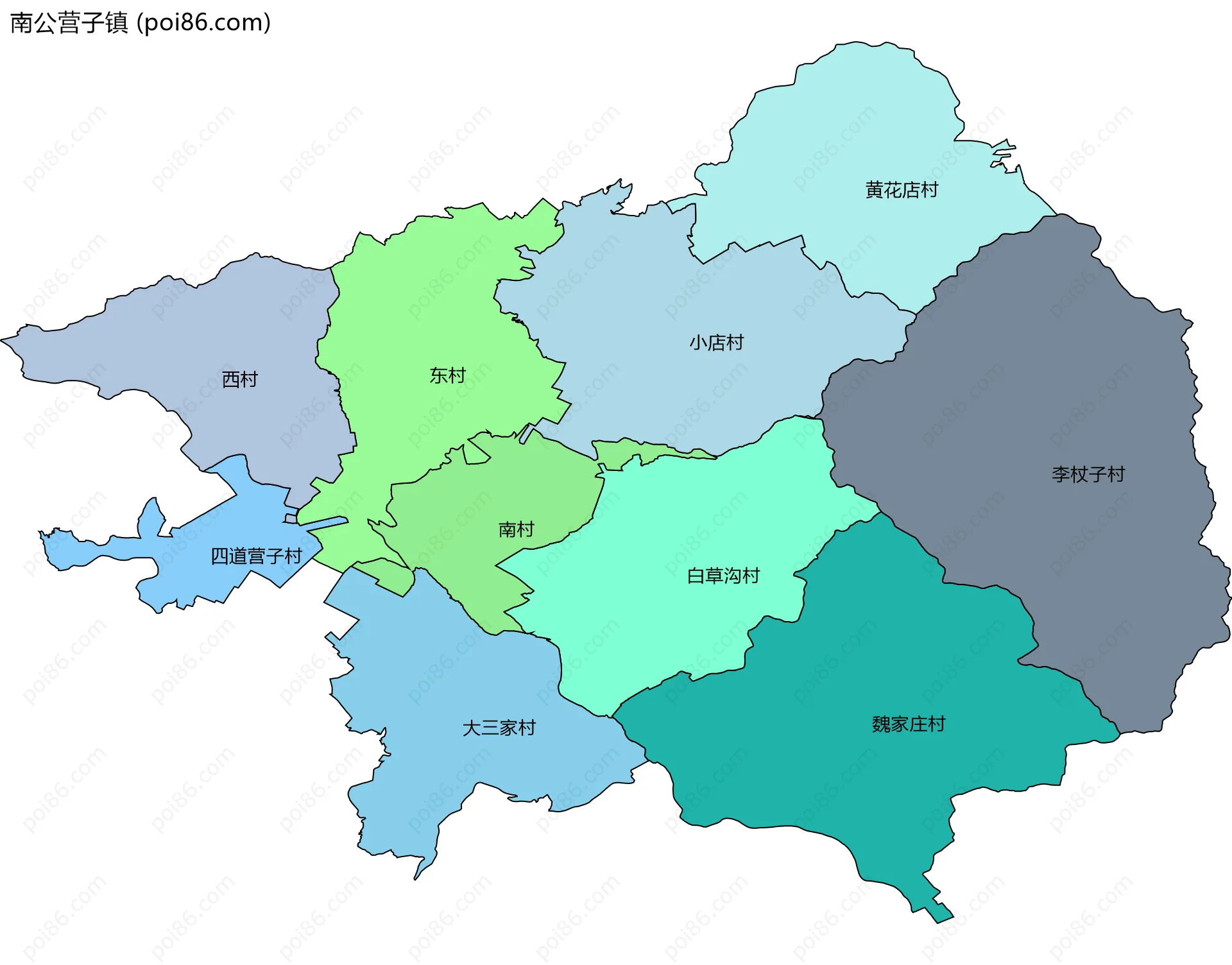 南公营子镇边界地图(五级行政区划)