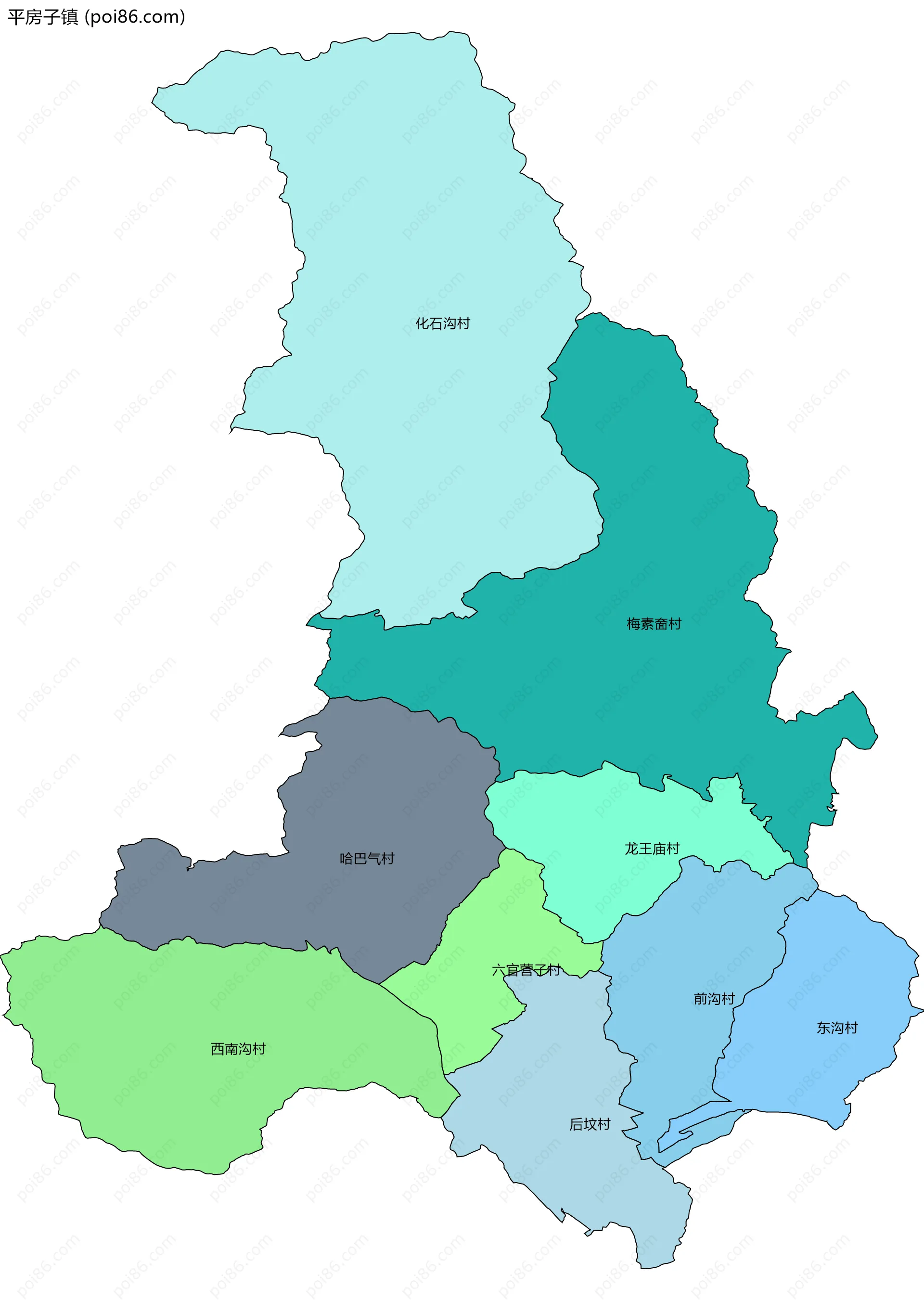 平房子镇边界地图(五级行政区划)