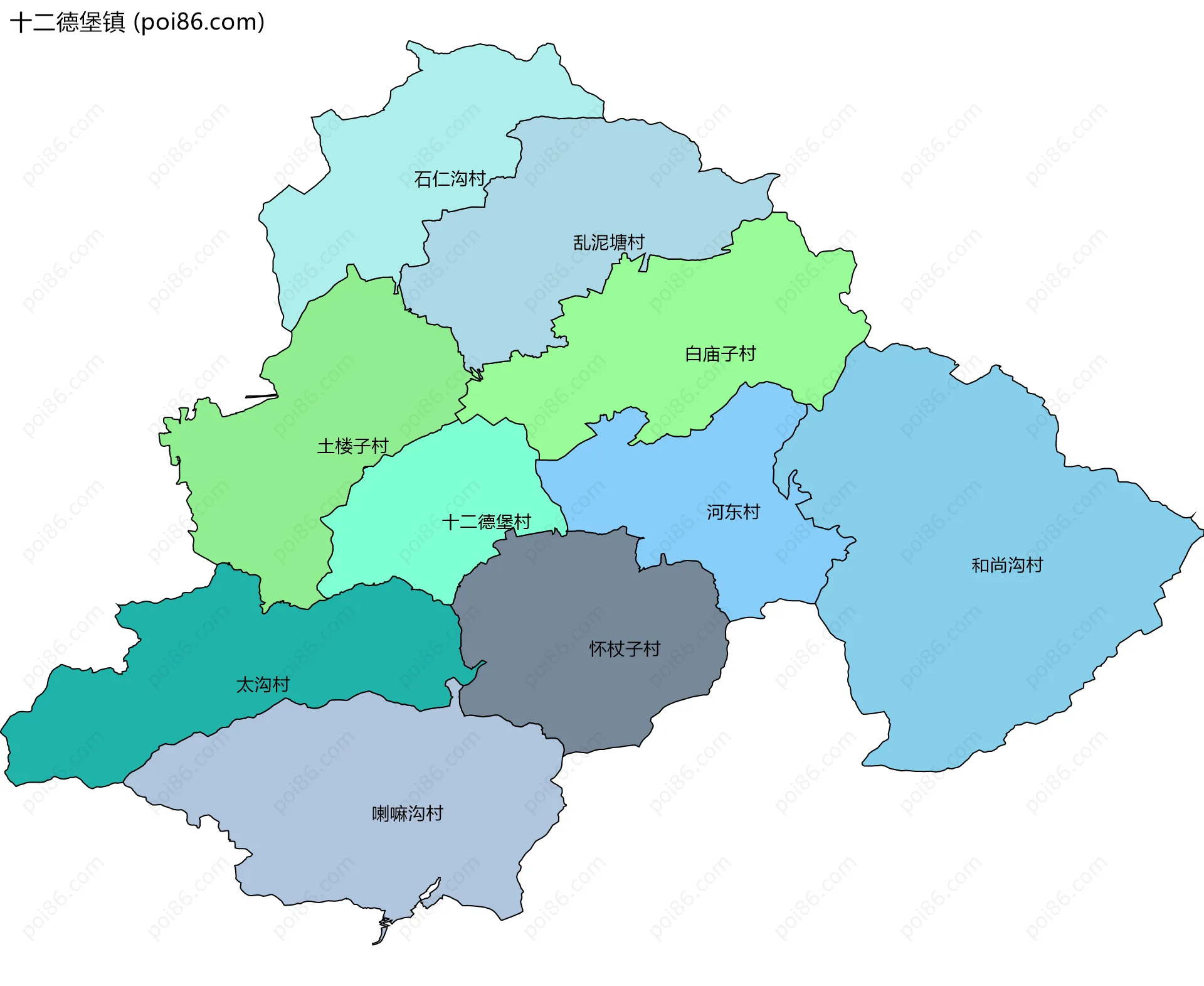 十二德堡镇边界地图(五级行政区划)