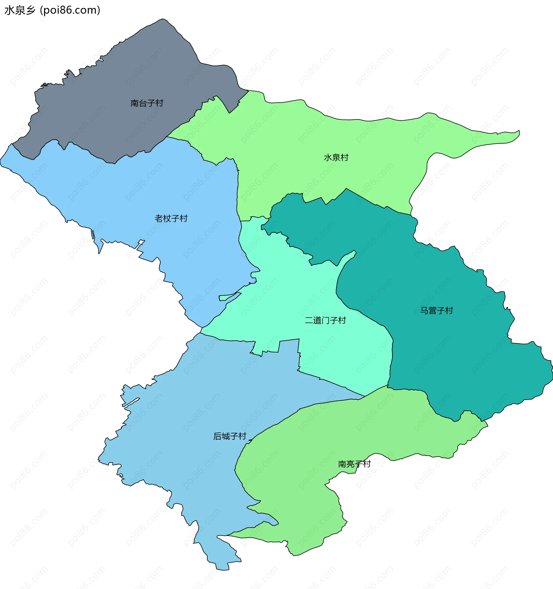 水泉乡边界地图(五级行政区划)