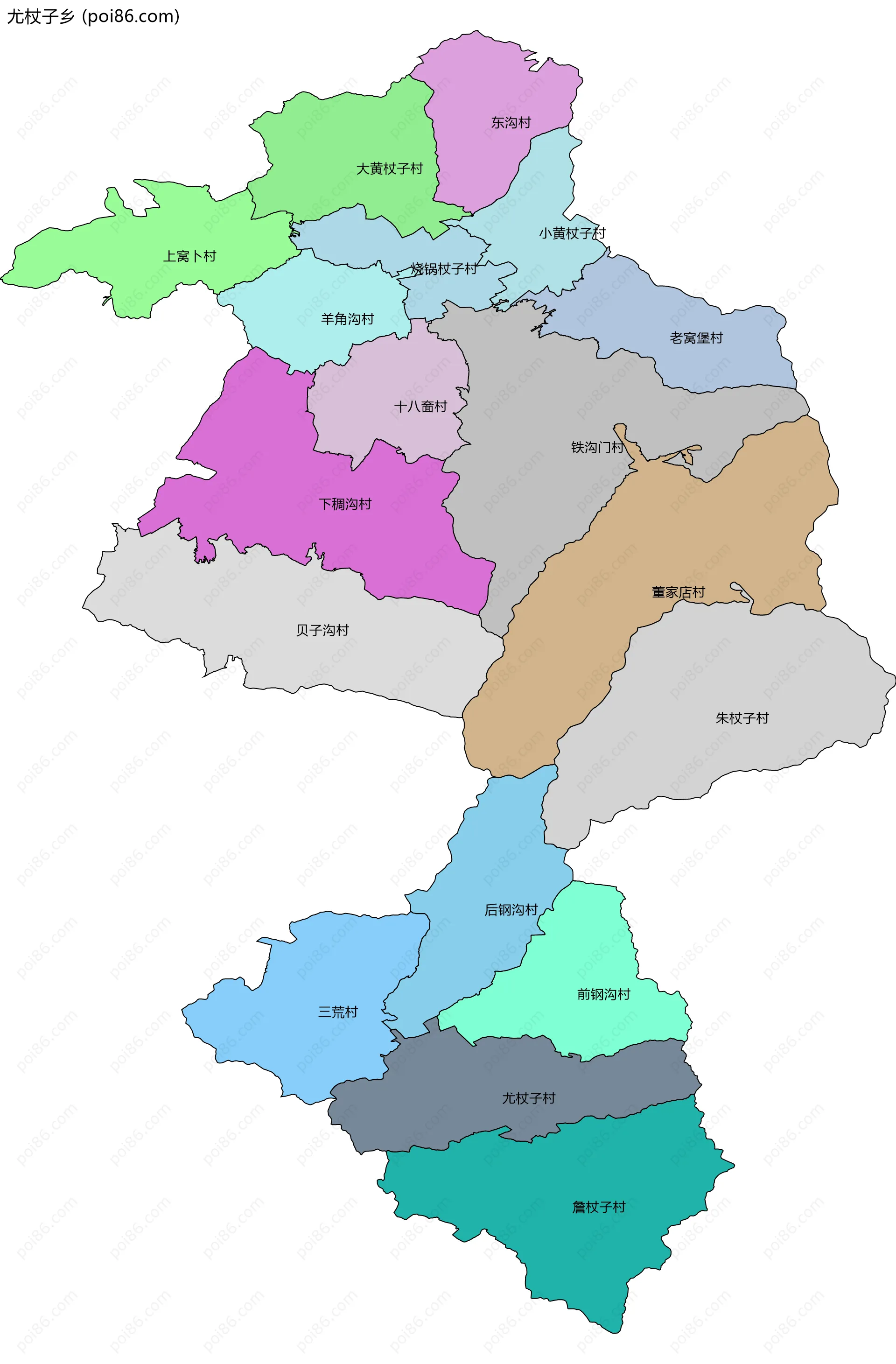 尤杖子乡边界地图(五级行政区划)