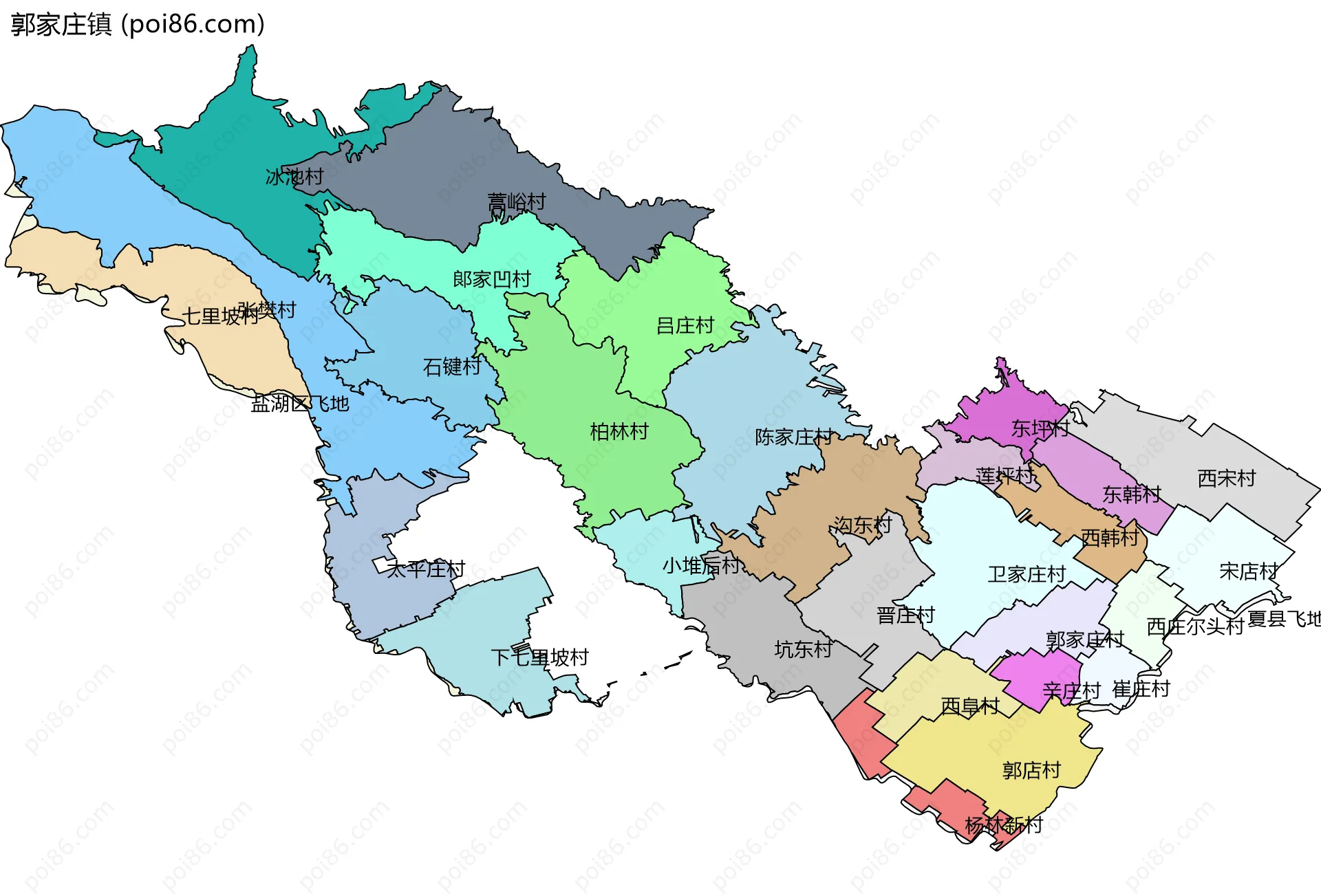 郭家庄镇边界地图(五级行政区划)