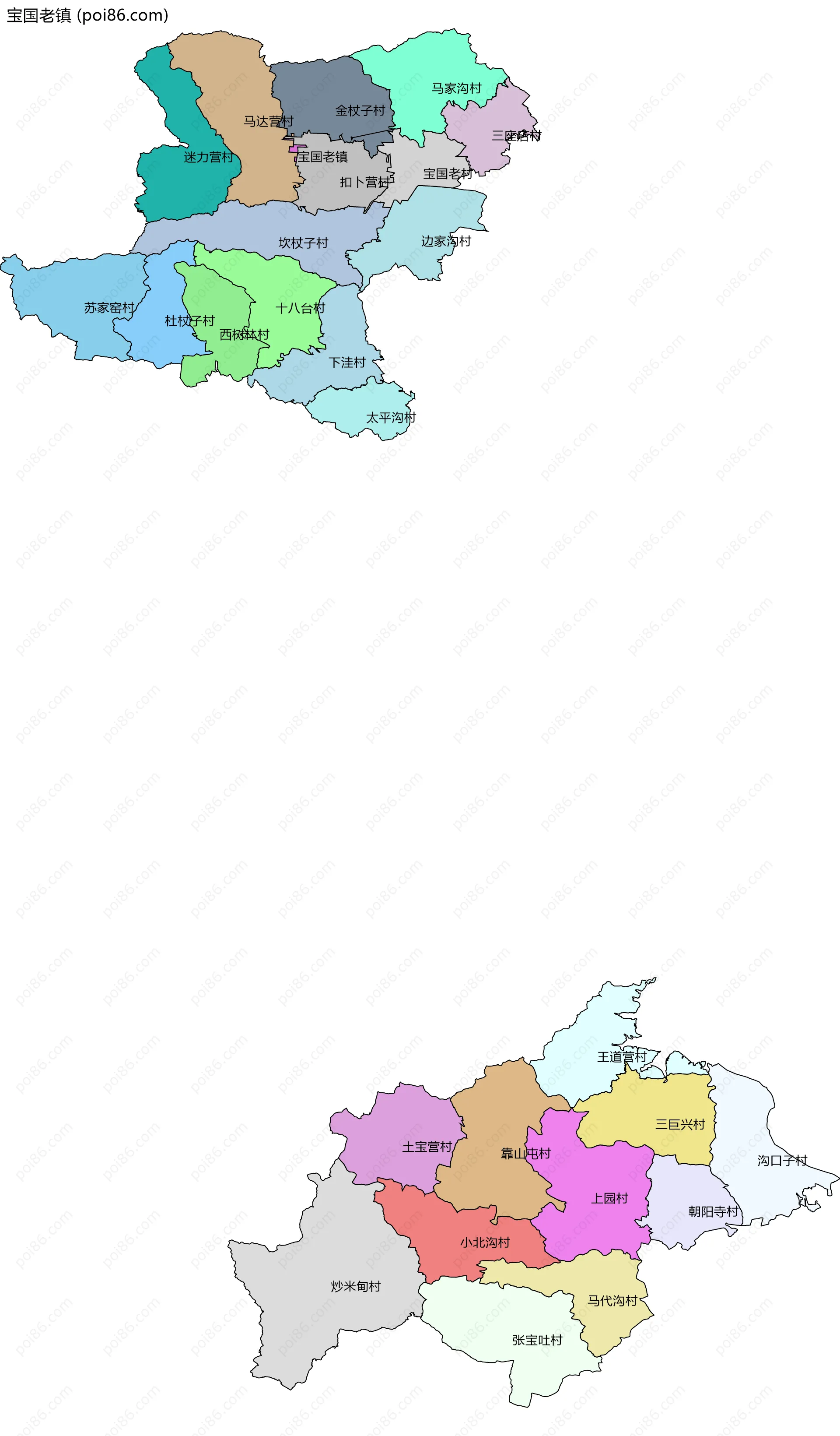 宝国老镇边界地图(五级行政区划)