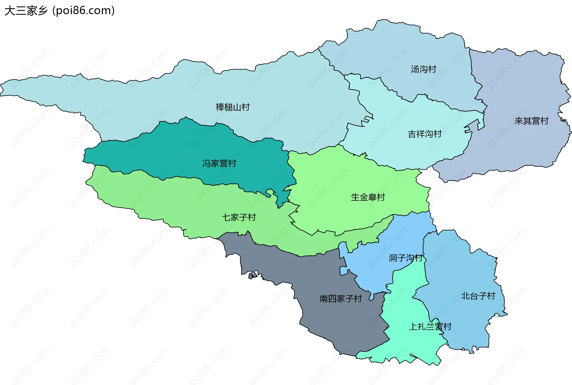 大三家乡边界地图(五级行政区划)