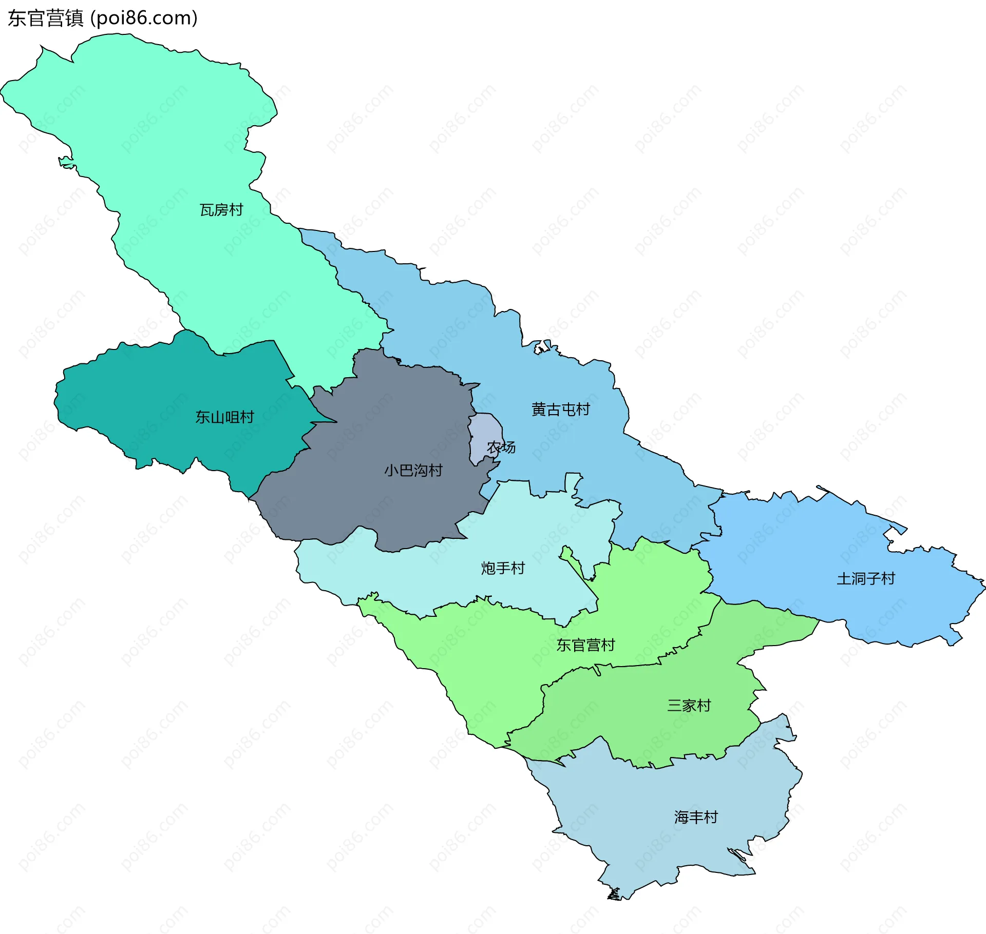 东官营镇边界地图(五级行政区划)