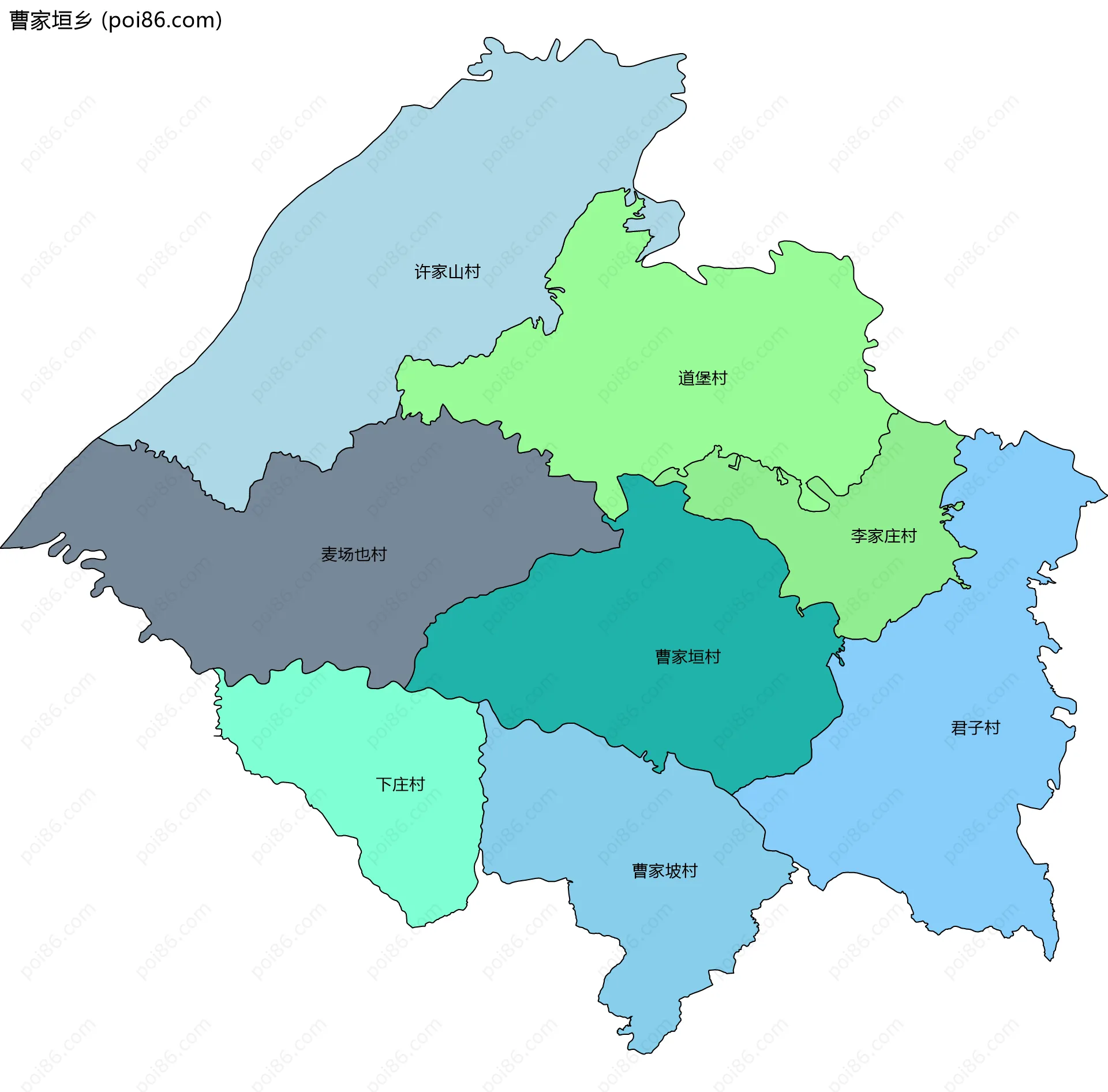 曹家垣乡边界地图(五级行政区划)