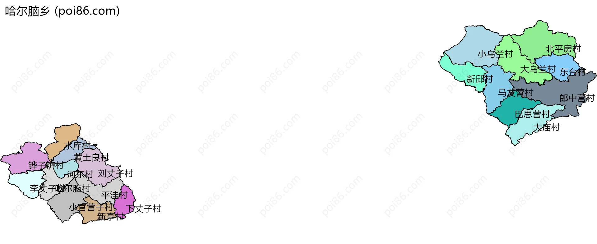 哈尔脑乡边界地图(五级行政区划)