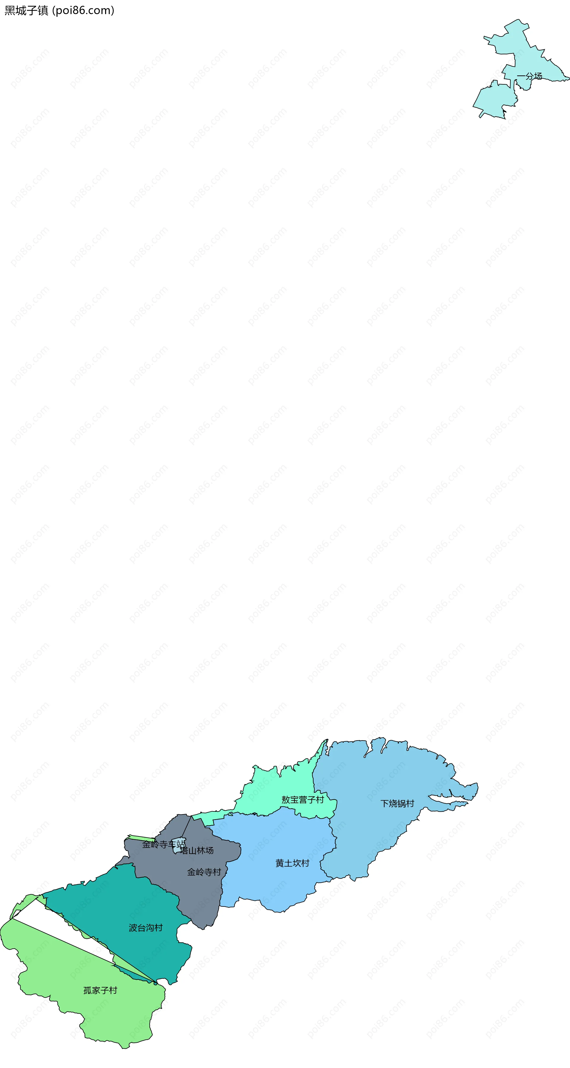 黑城子镇边界地图(五级行政区划)