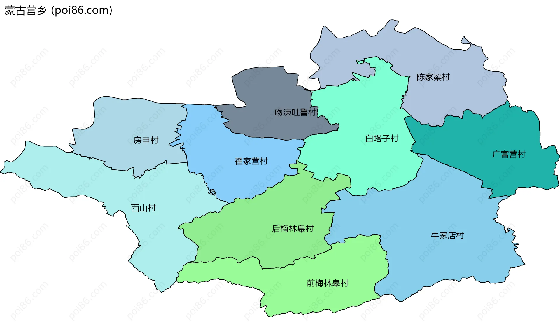 蒙古营乡边界地图(五级行政区划)
