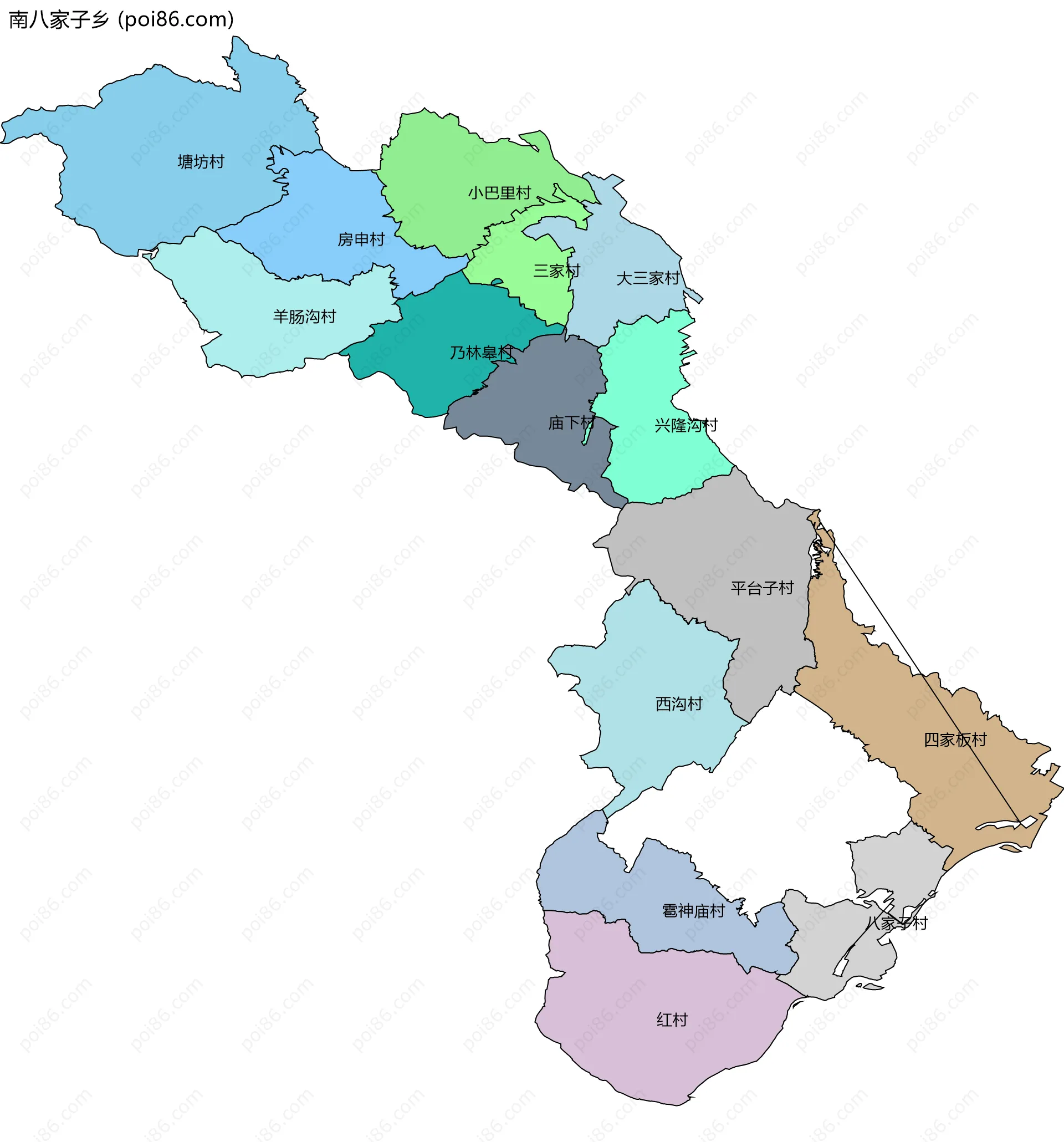 南八家子乡边界地图(五级行政区划)