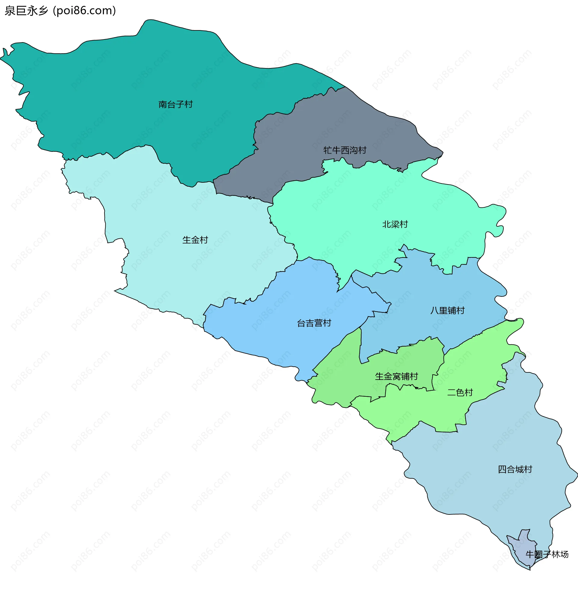 泉巨永乡边界地图(五级行政区划)