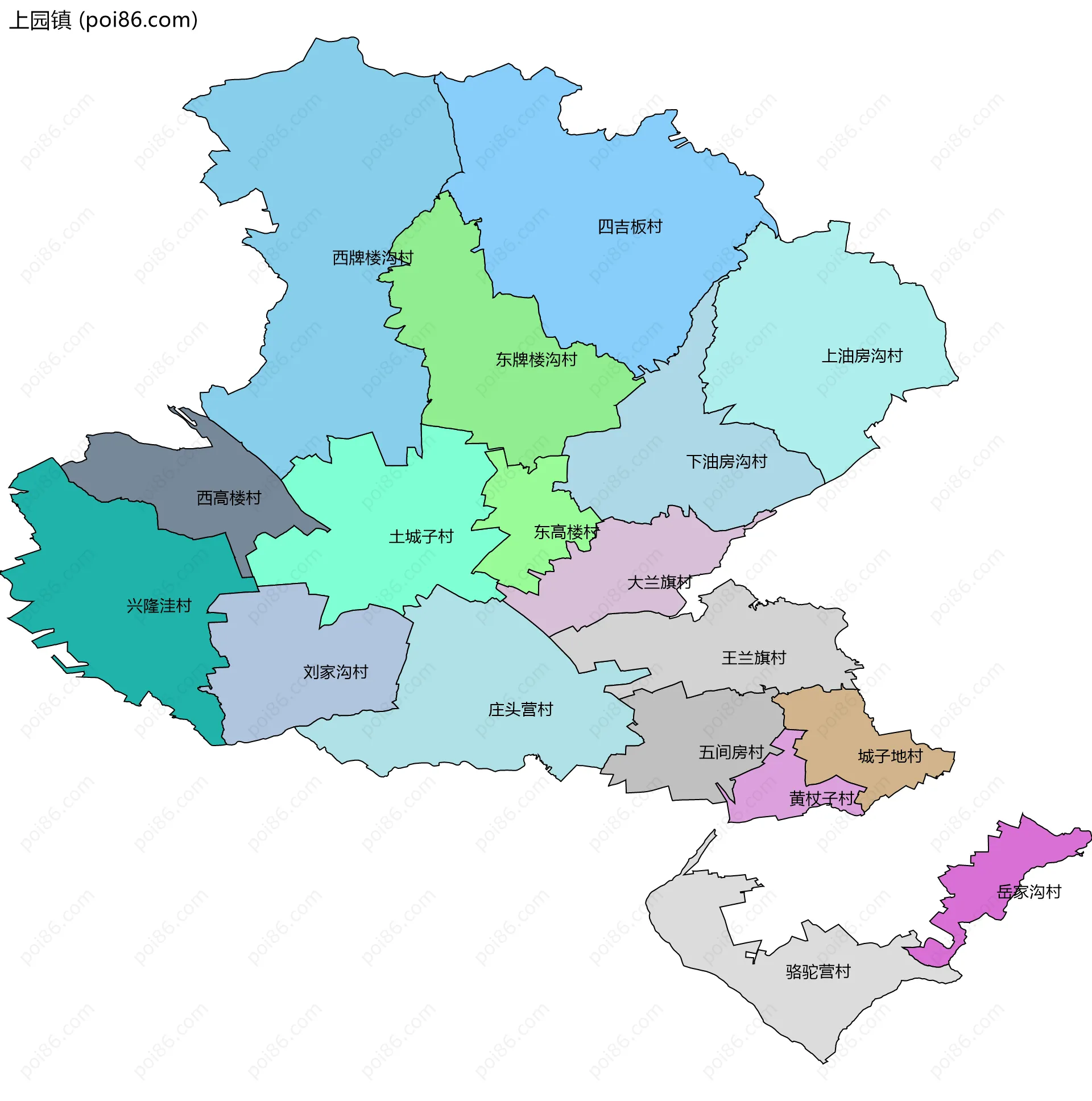 上园镇边界地图(五级行政区划)