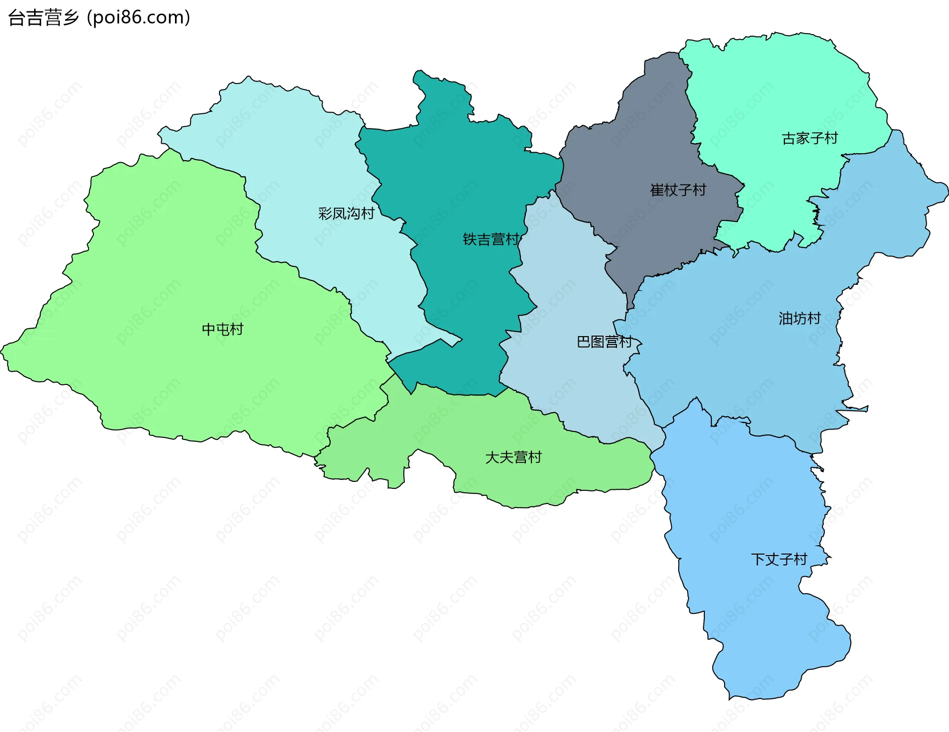 台吉营乡边界地图(五级行政区划)