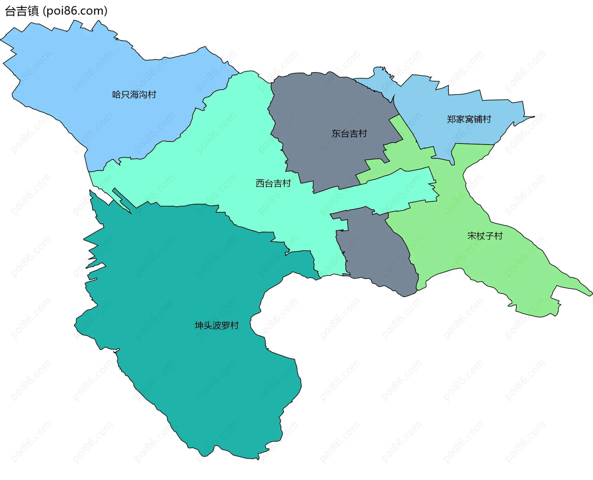 台吉镇边界地图(五级行政区划)
