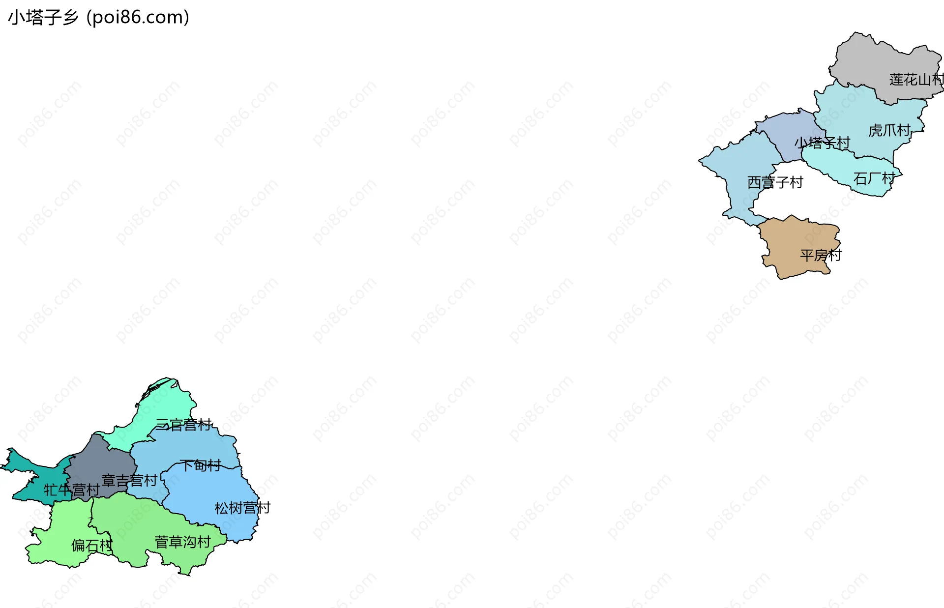 小塔子乡边界地图(五级行政区划)