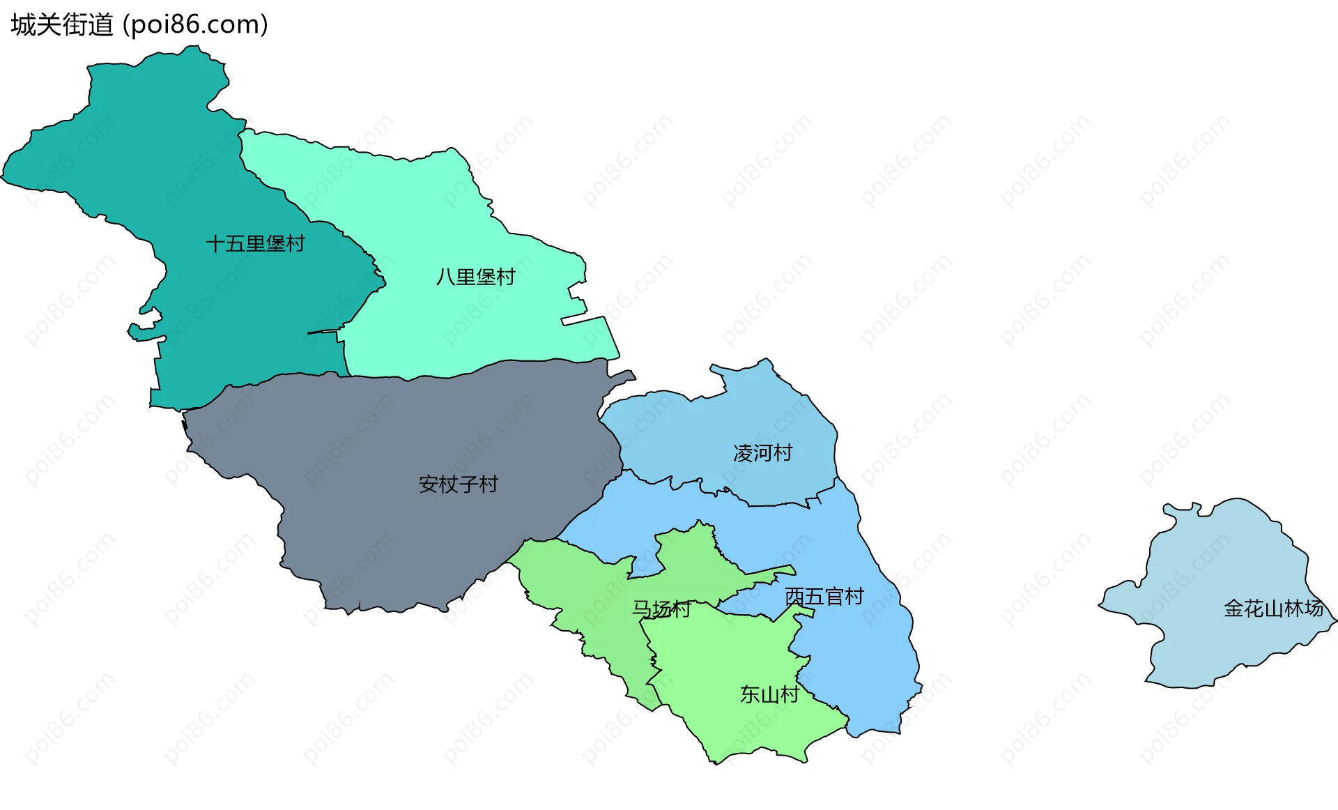 城关街道边界地图(五级行政区划)