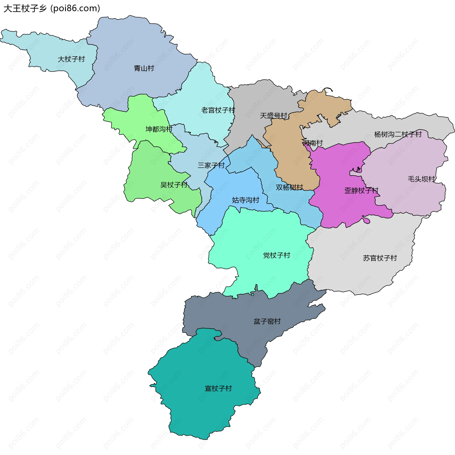 大王杖子乡边界地图(五级行政区划)