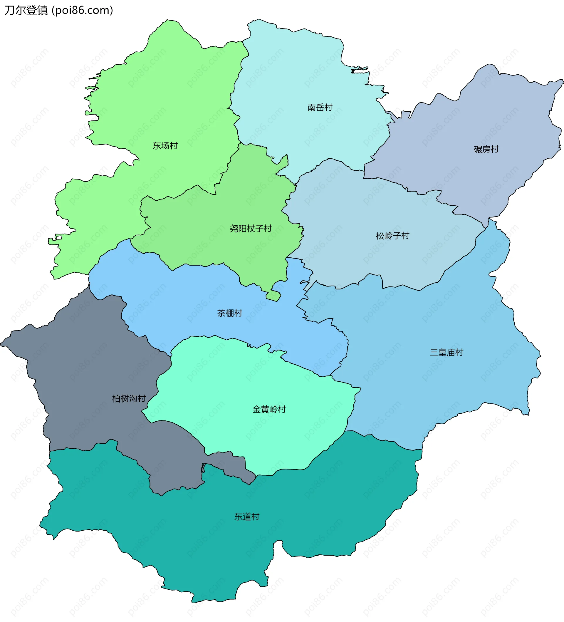 刀尔登镇边界地图(五级行政区划)