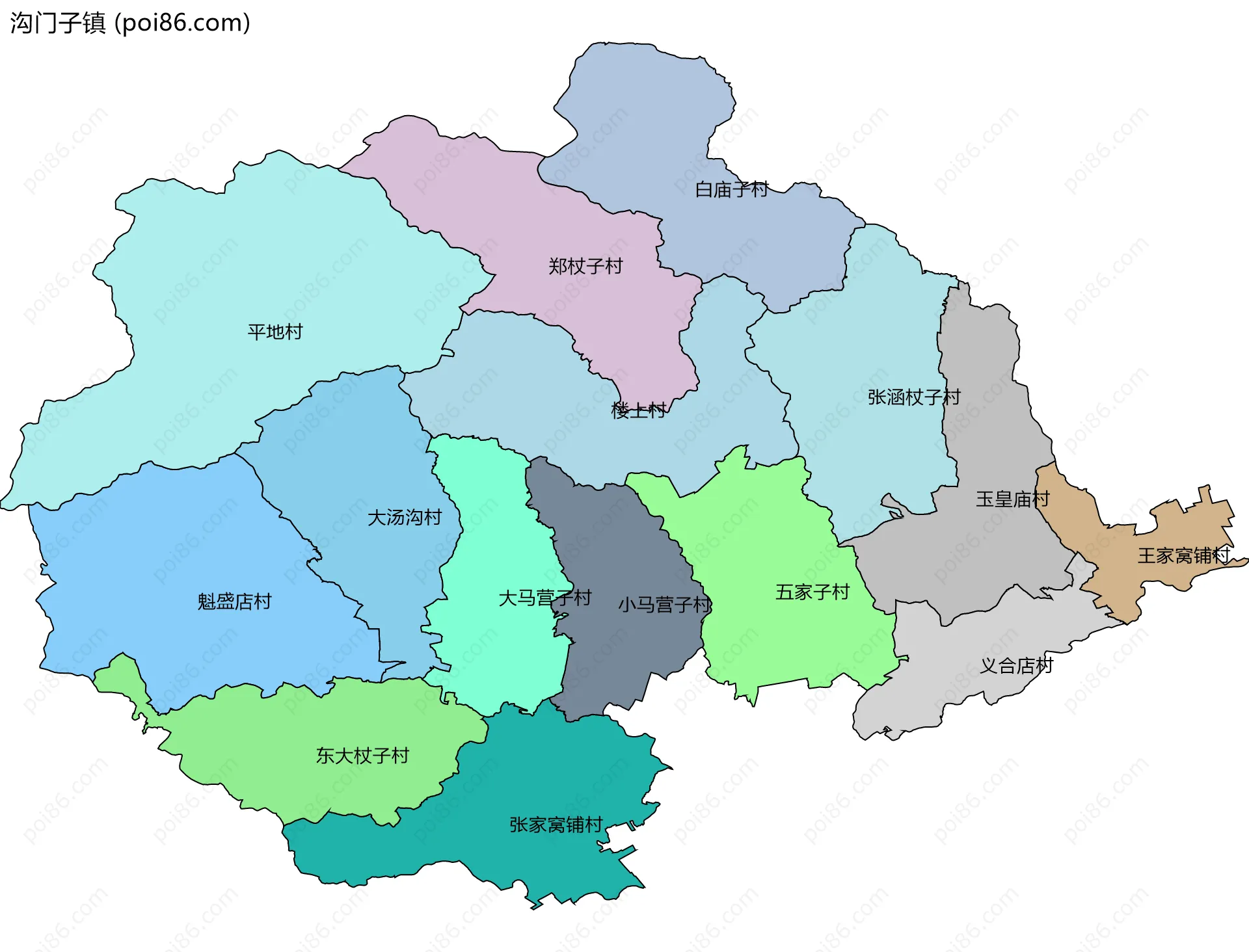 沟门子镇边界地图(五级行政区划)