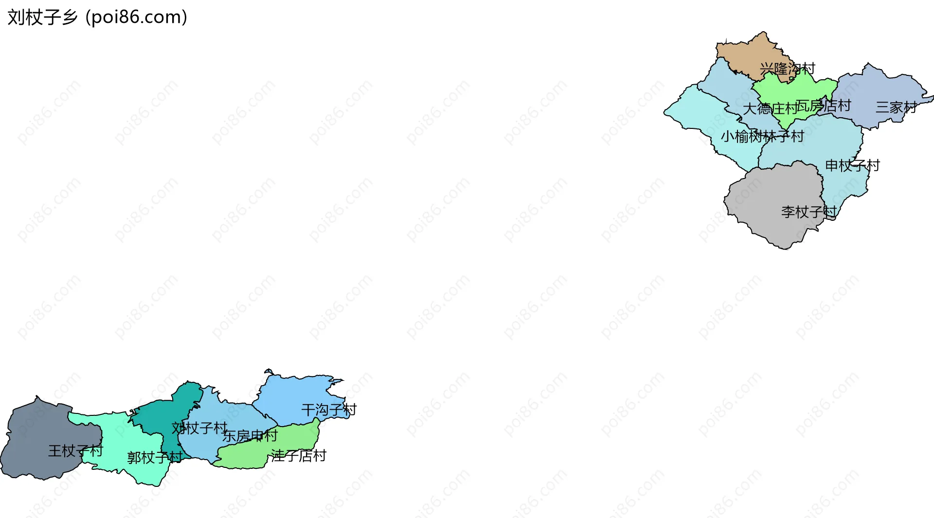 刘杖子乡边界地图(五级行政区划)