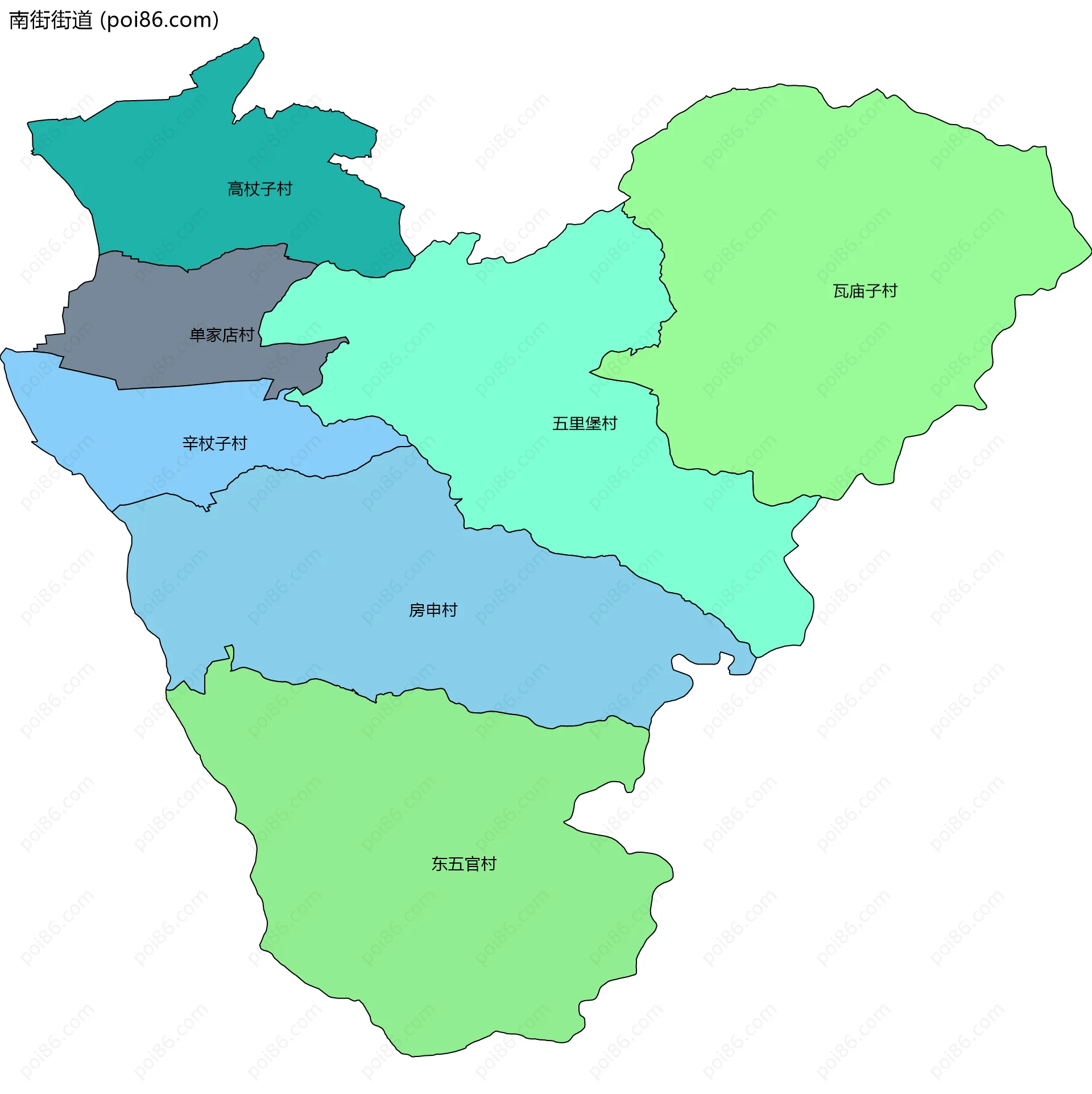 南街街道边界地图(五级行政区划)