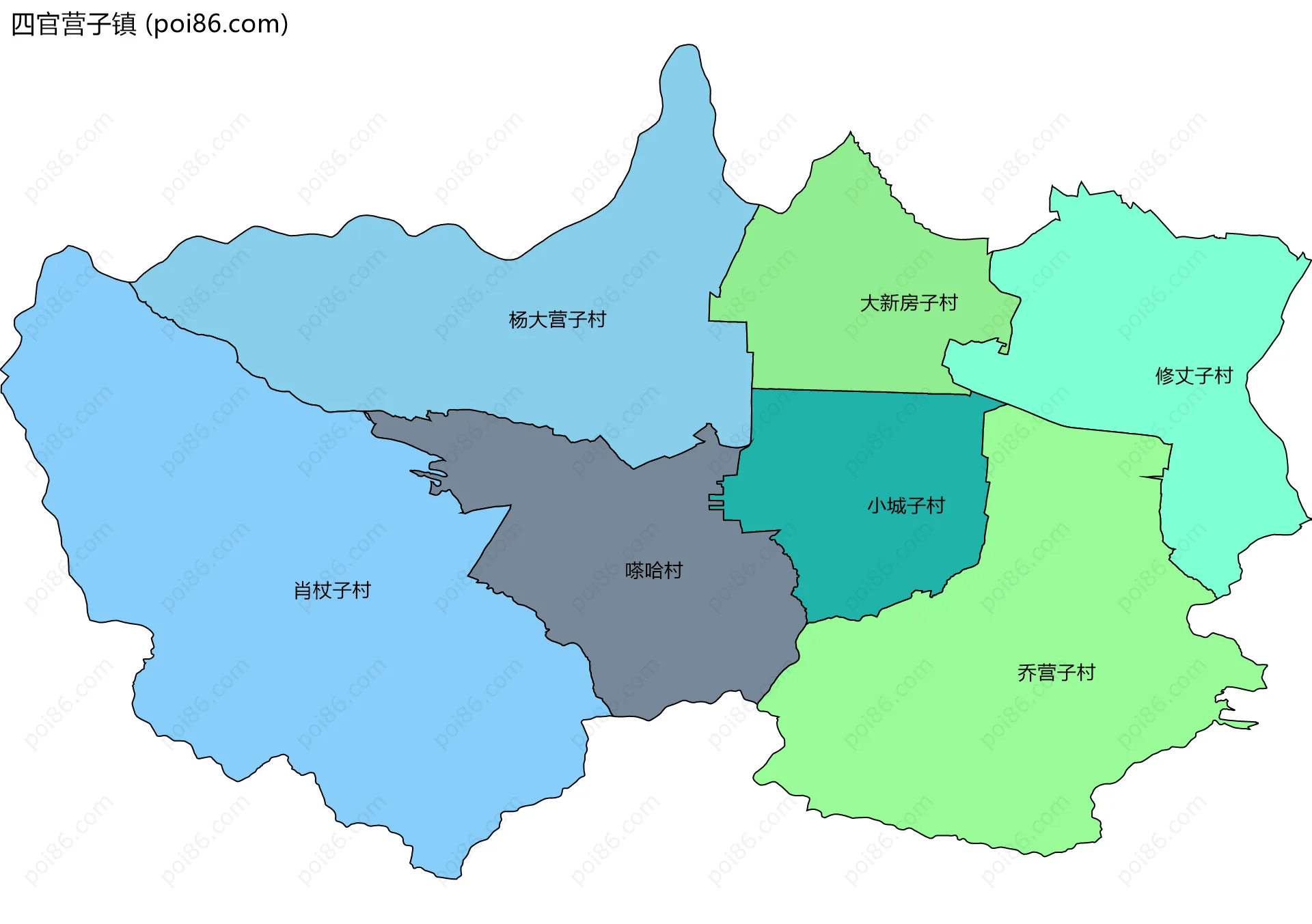四官营子镇边界地图(五级行政区划)