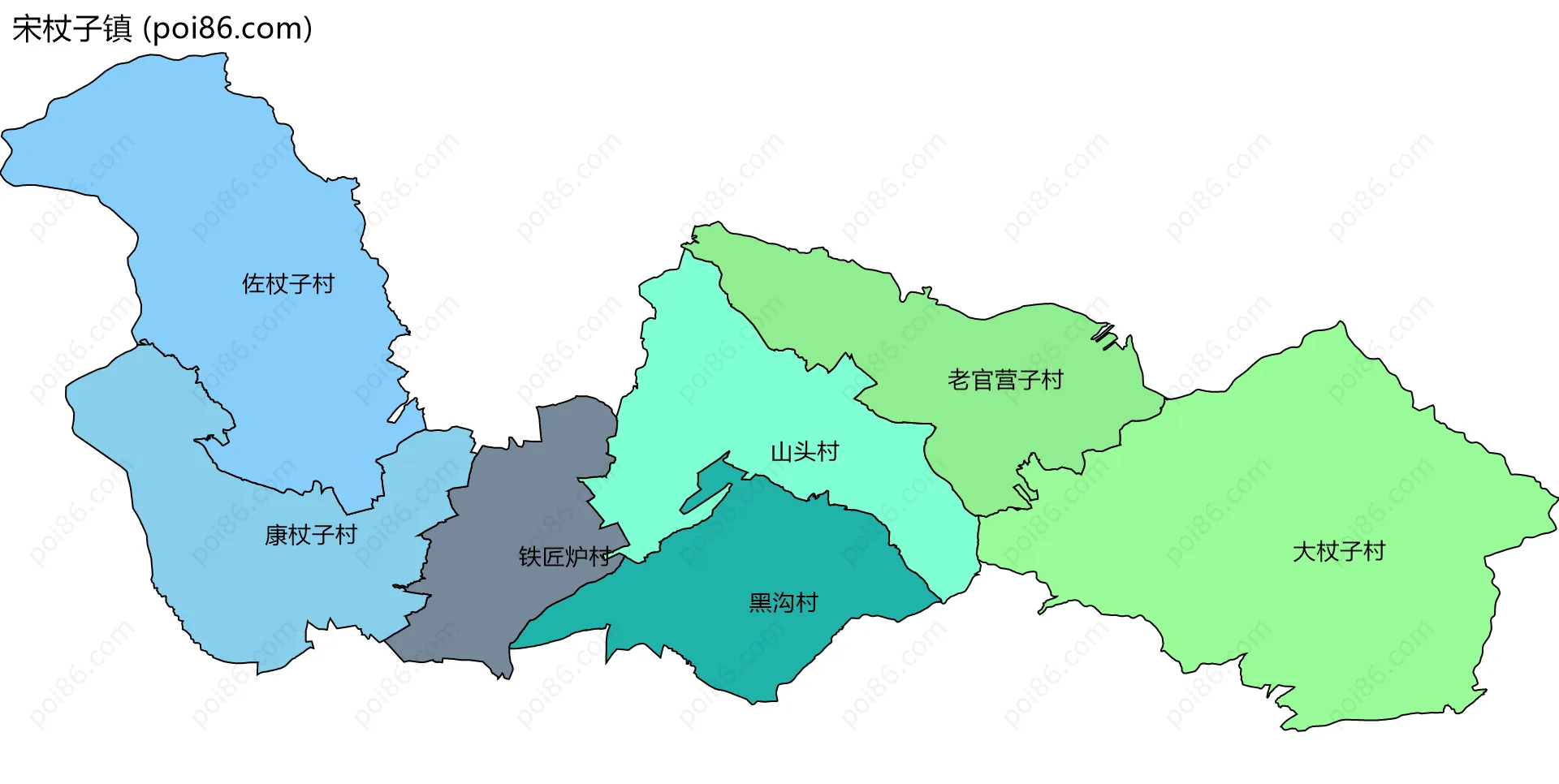 宋杖子镇边界地图(五级行政区划)