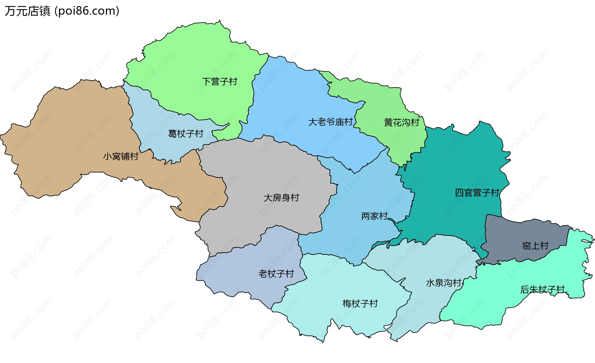 万元店镇边界地图(五级行政区划)