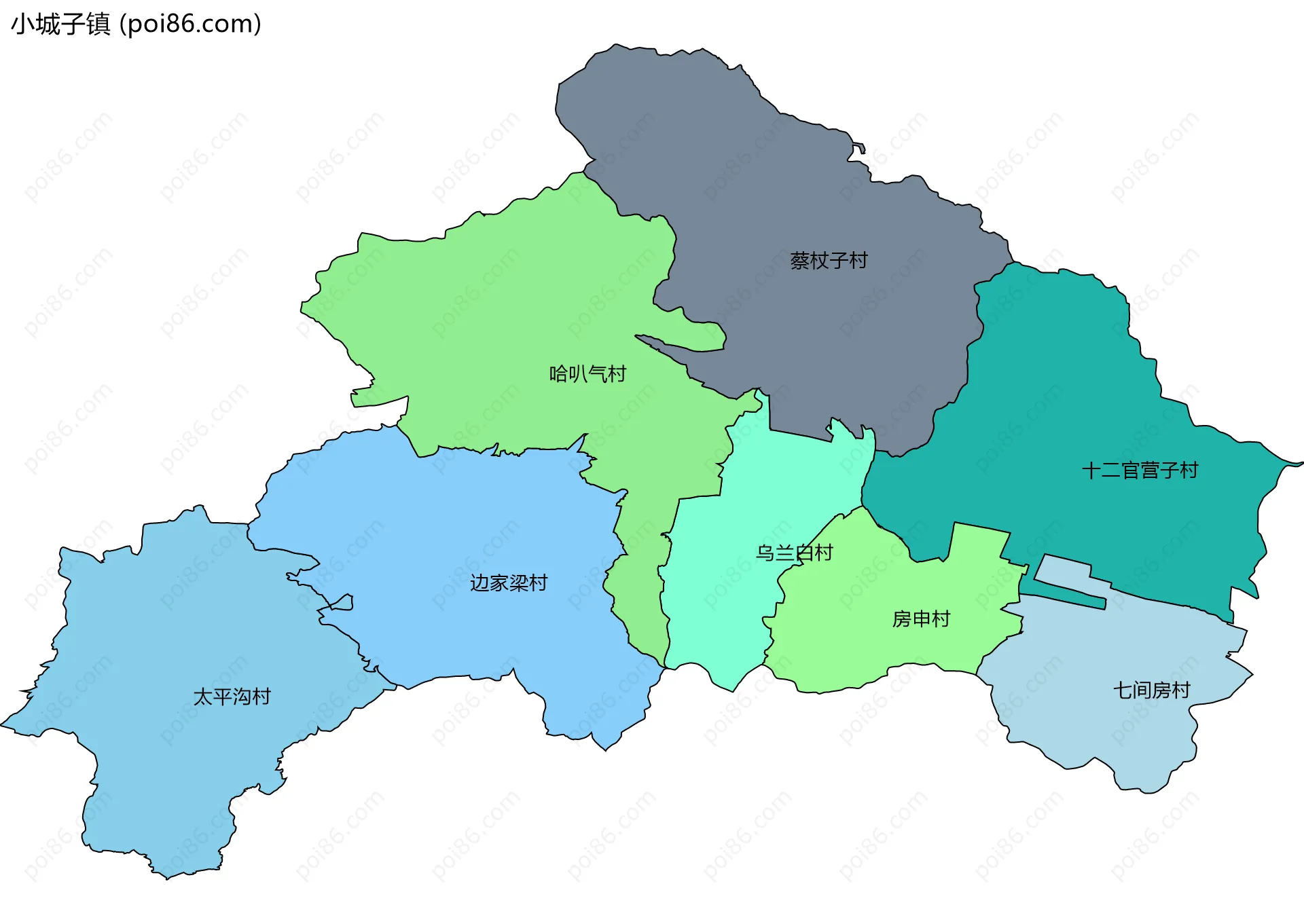 小城子镇边界地图(五级行政区划)