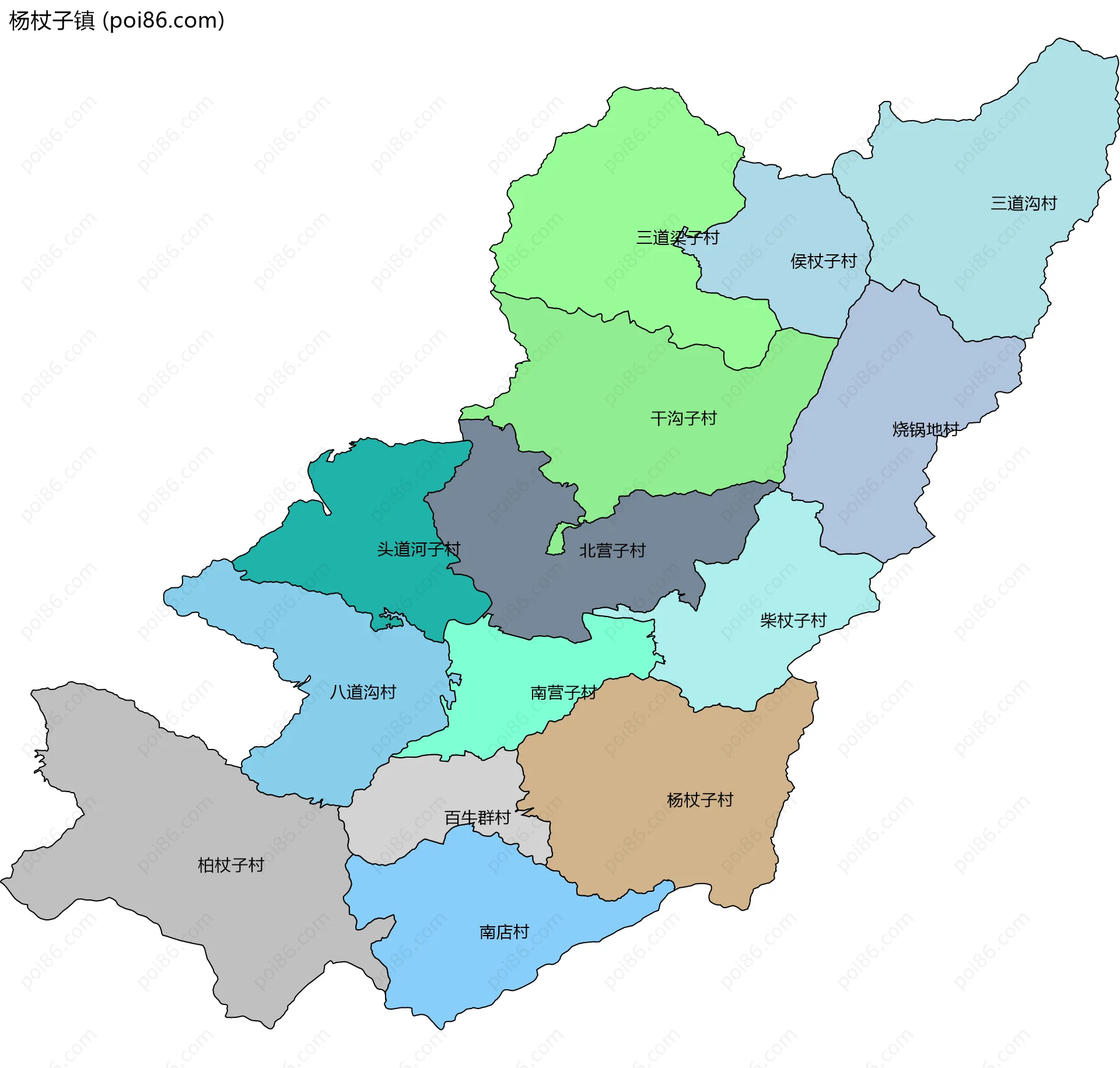 杨杖子镇边界地图(五级行政区划)