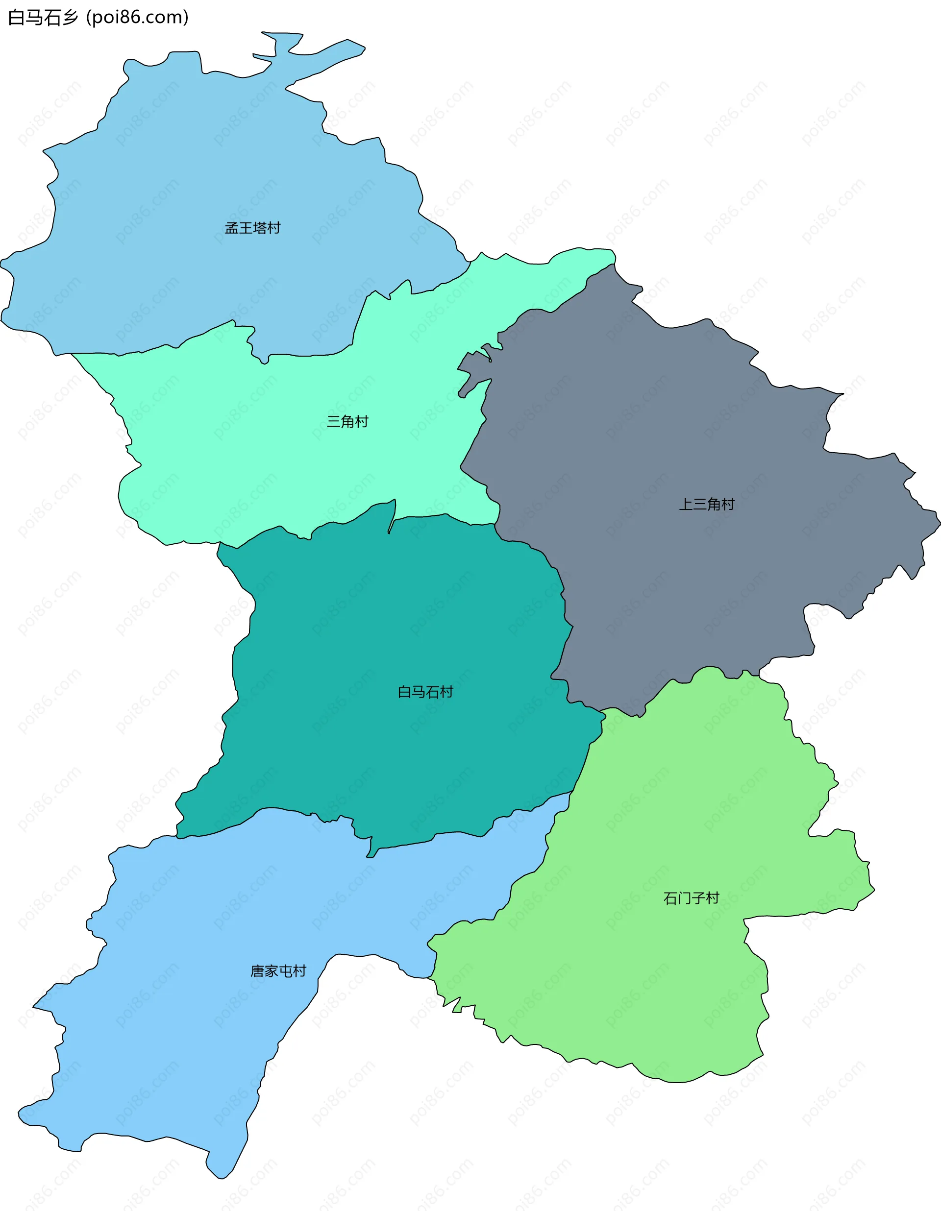 白马石乡边界地图(五级行政区划)