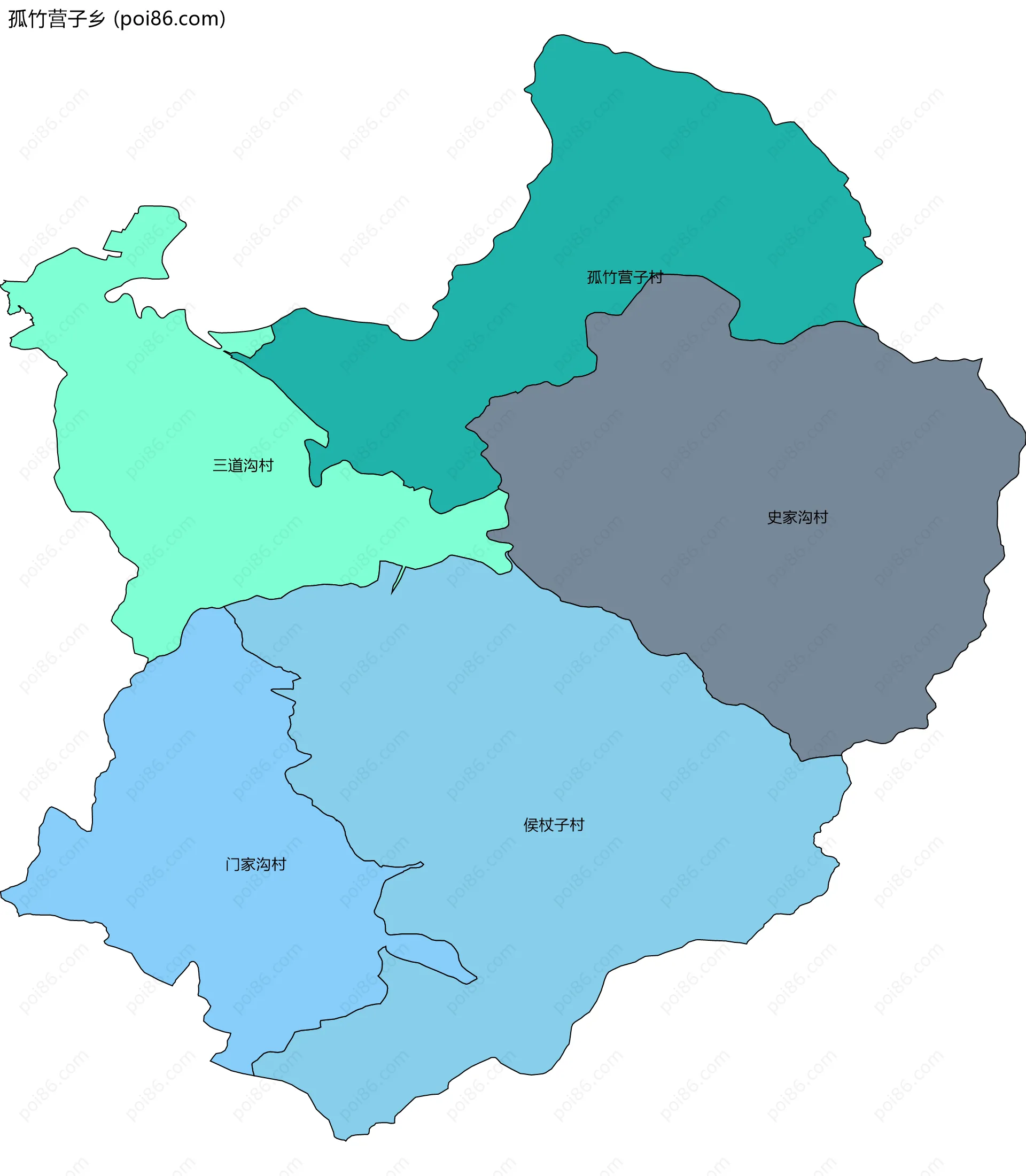 孤竹营子乡边界地图(五级行政区划)