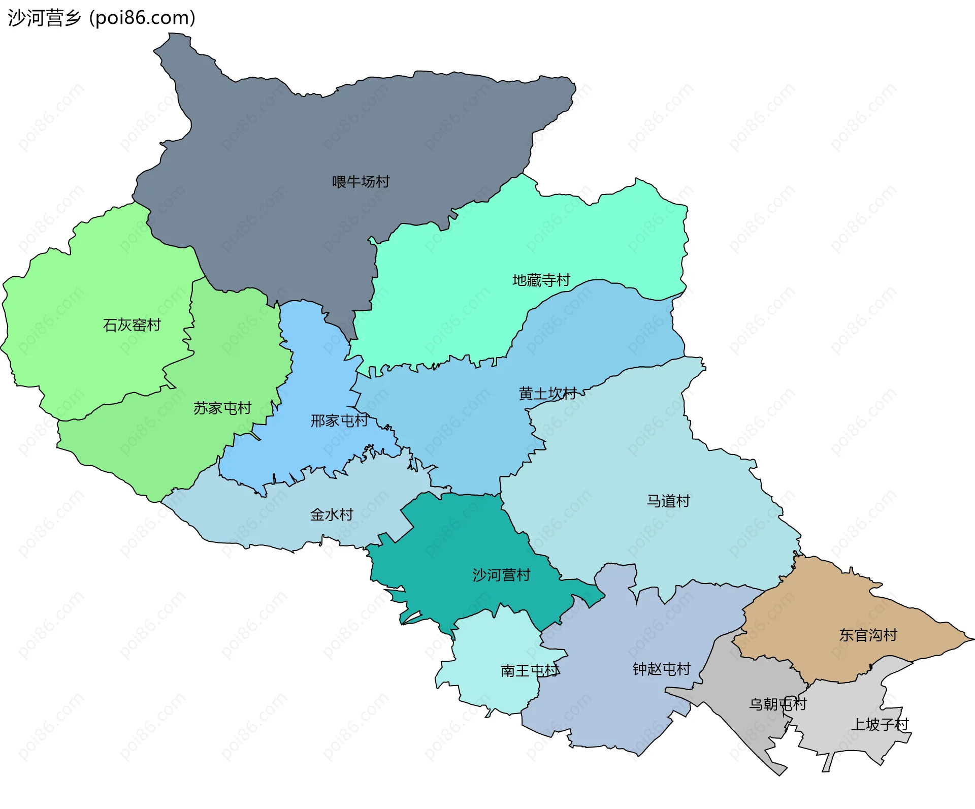 沙河营乡边界地图(五级行政区划)