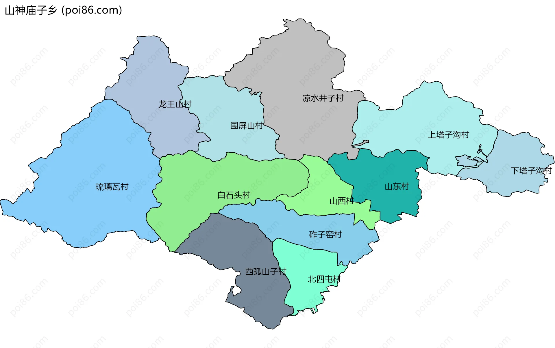 山神庙子乡边界地图(五级行政区划)