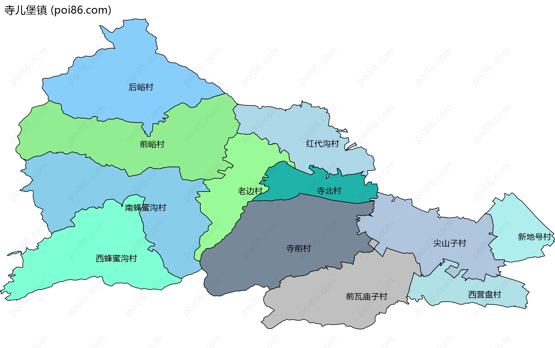 寺儿堡镇边界地图(五级行政区划)