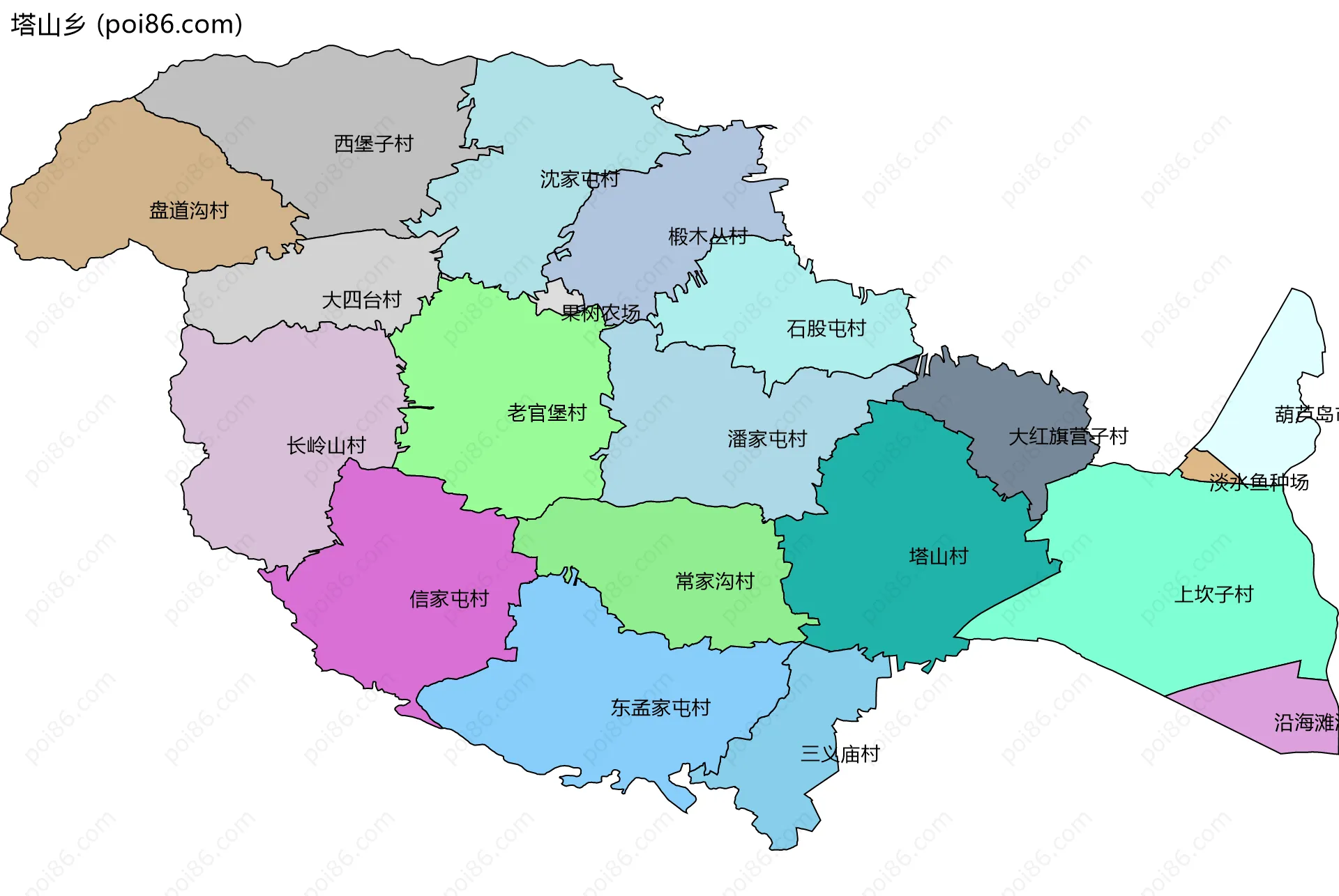 塔山乡边界地图(五级行政区划)